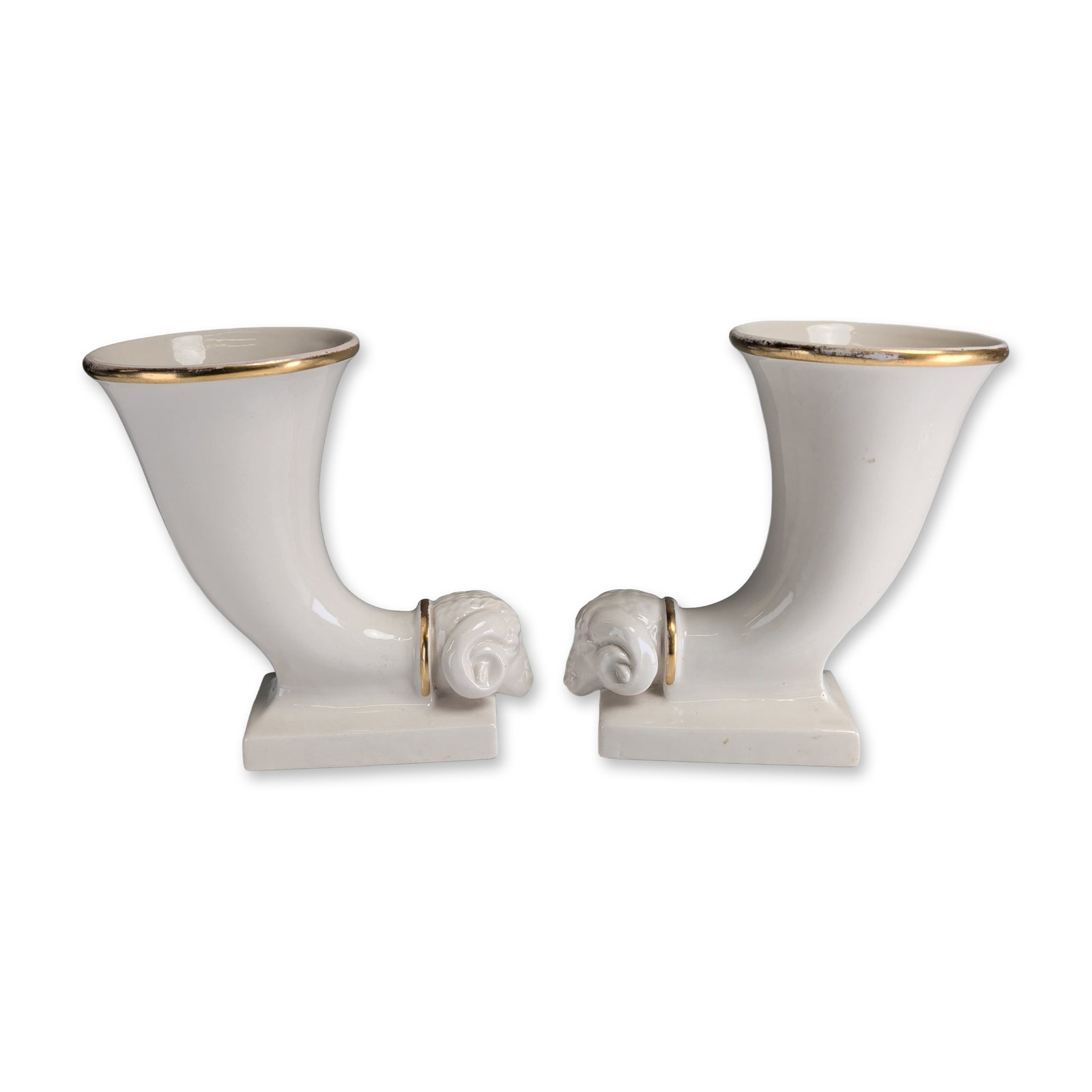 2pc Porcelain Ram's Head Cornucopia Vases (1 of 4)