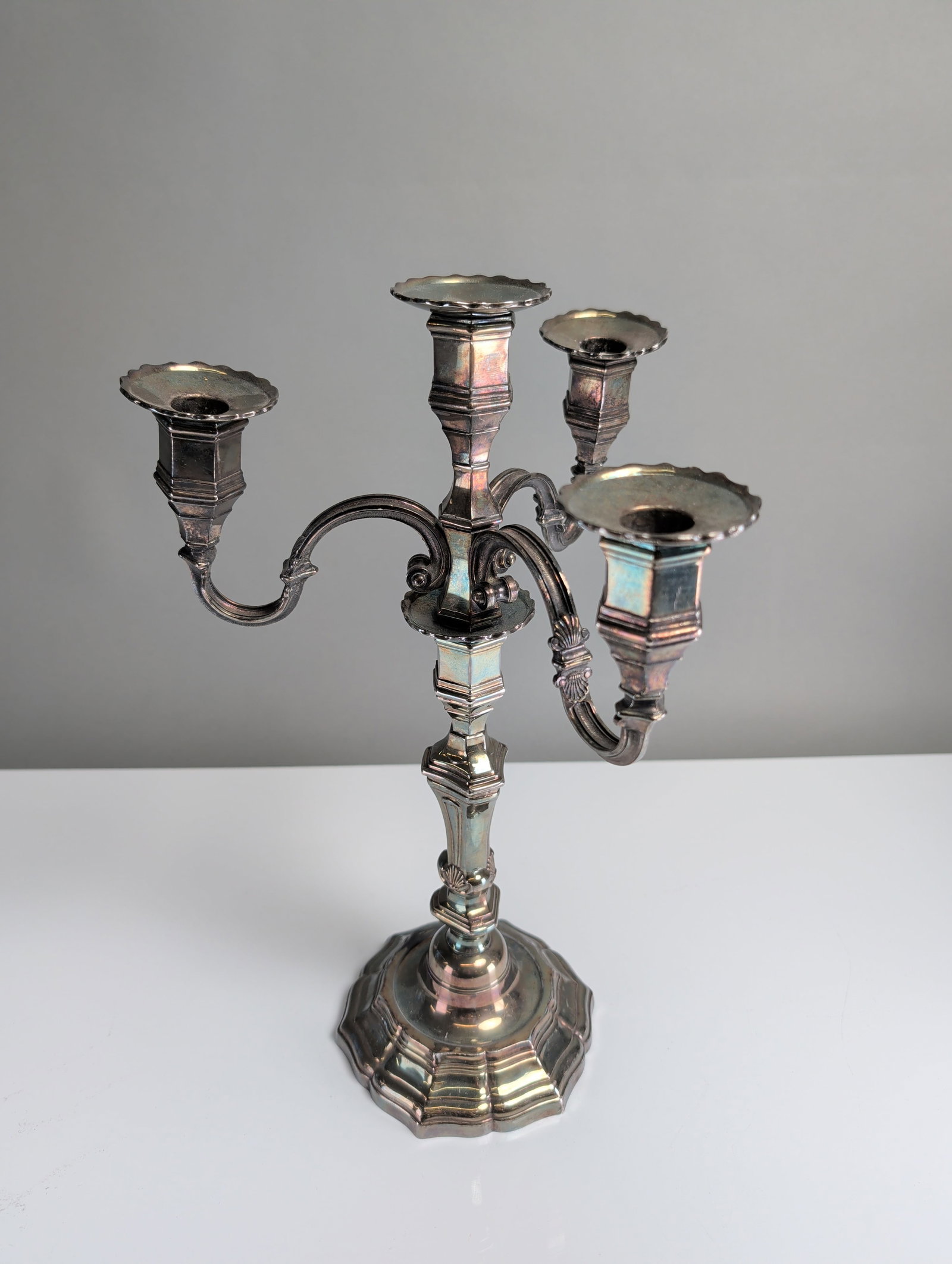 2pc Rococo Style Silver-Toned Five-Light Candelabra - 2