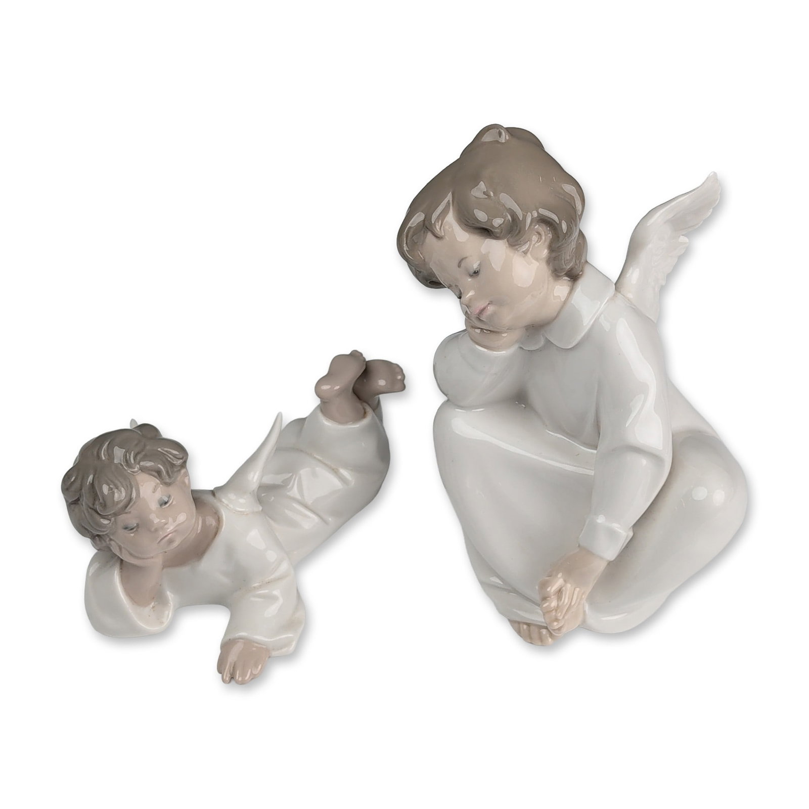2pc Lladro Figurines, Reclining Angel 01004541 and Dreaming Cherub 01004961 (1 of 4)