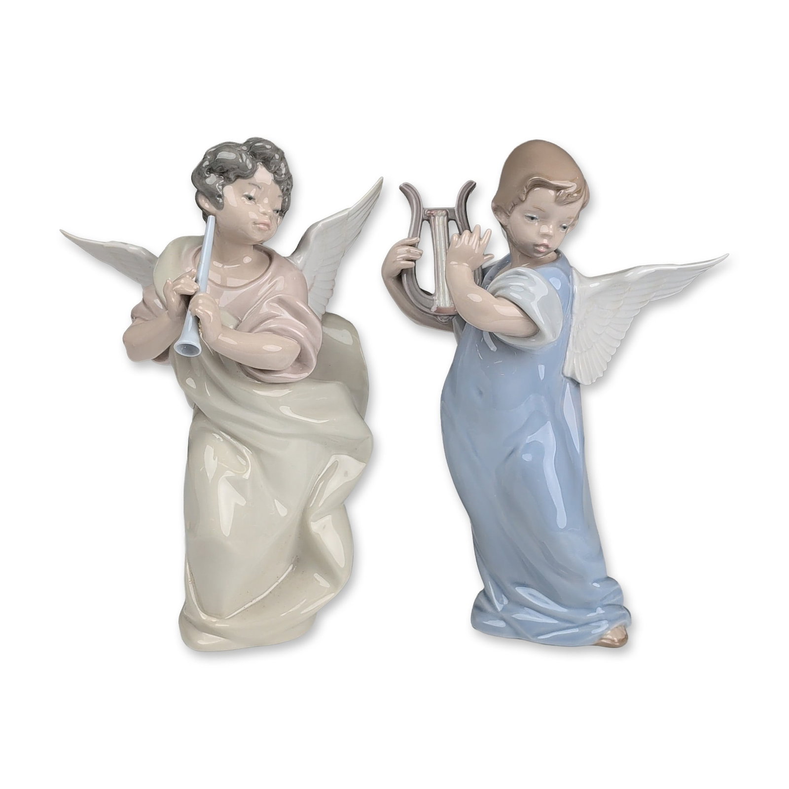 2pc Lladro Porcelain Figurines, Angel with Clarinet 01005494 and Angel with Lute 01005493 (1 of 6)
