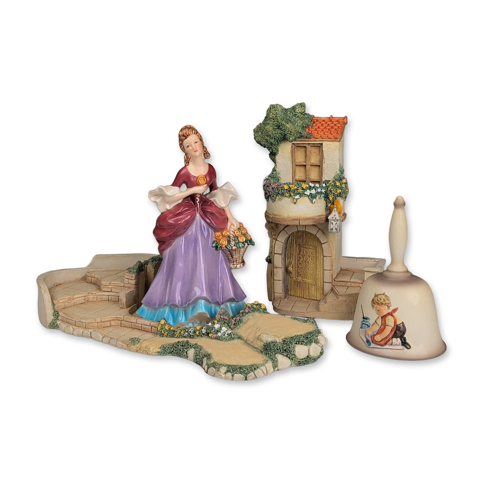 4pc Goebel Porcelain Figurine, Bell, and Display Stand (1 of 6)