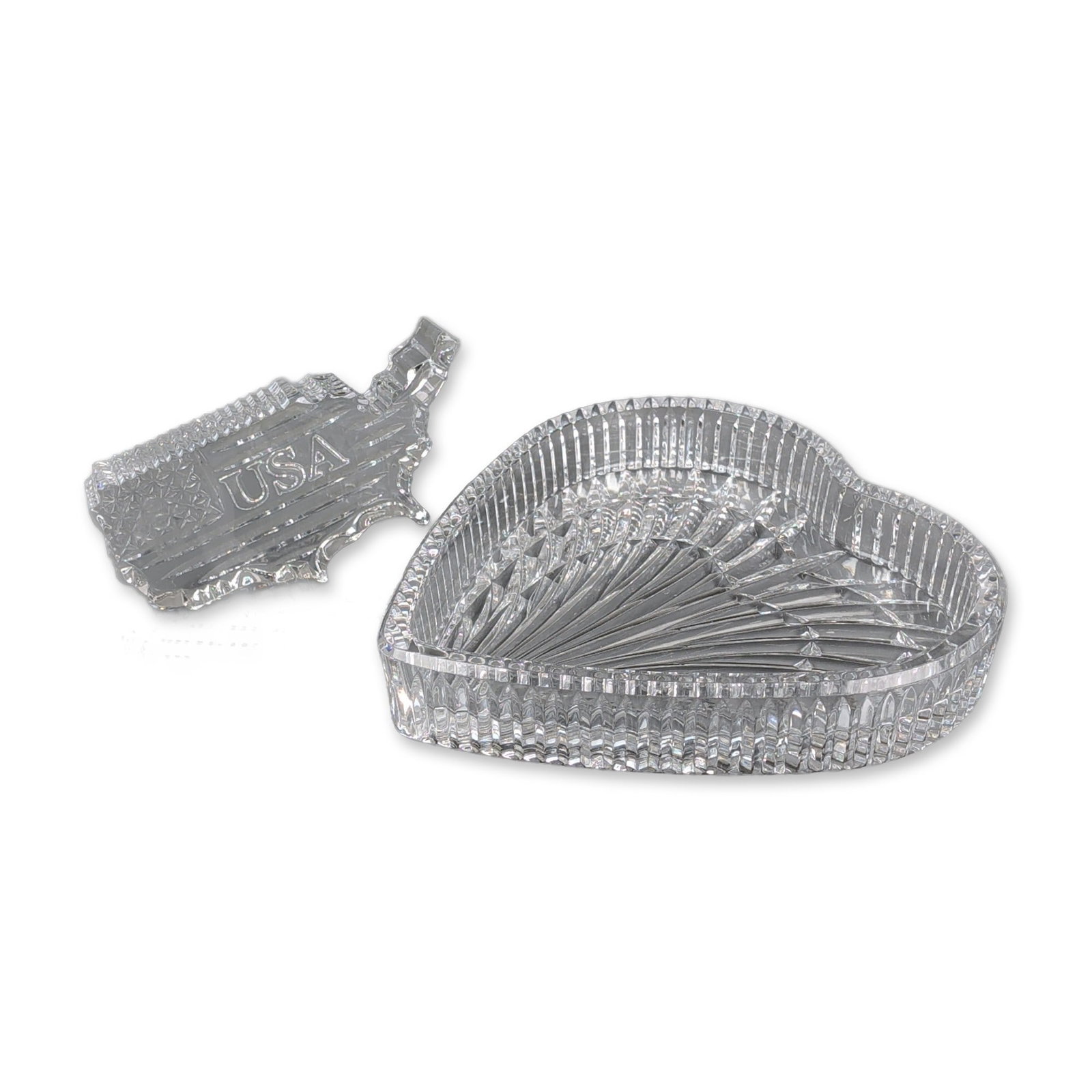 2pc Cut Glass USA Paperweight and Heart Jewelry Dish (1 of 3)