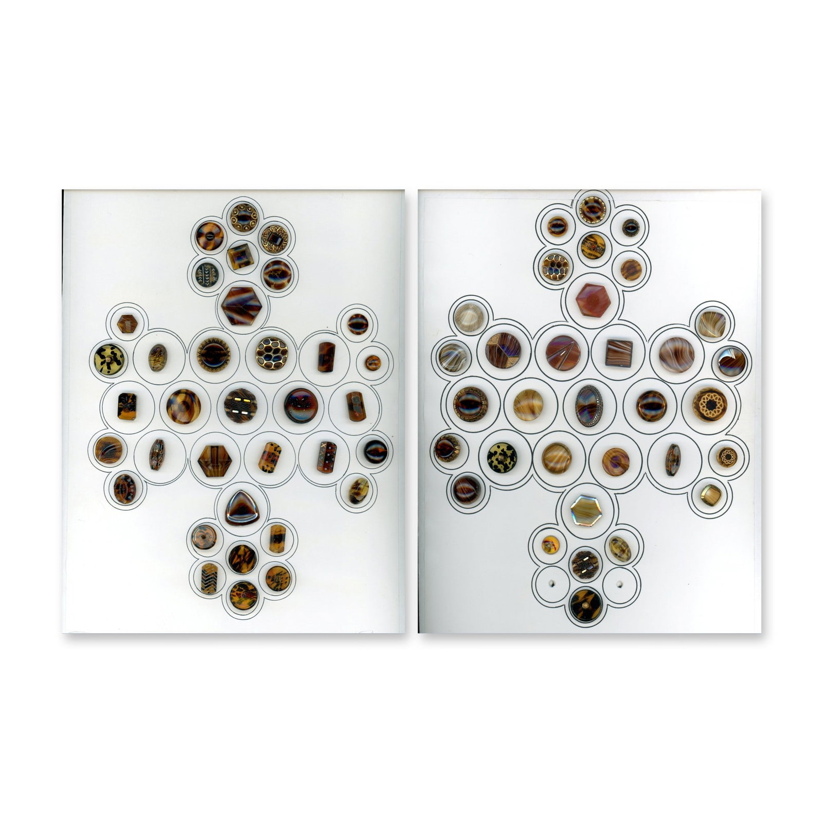 2 CARDS DIVISION THREE COLORED GLASS BUTTONS (1 of 3)