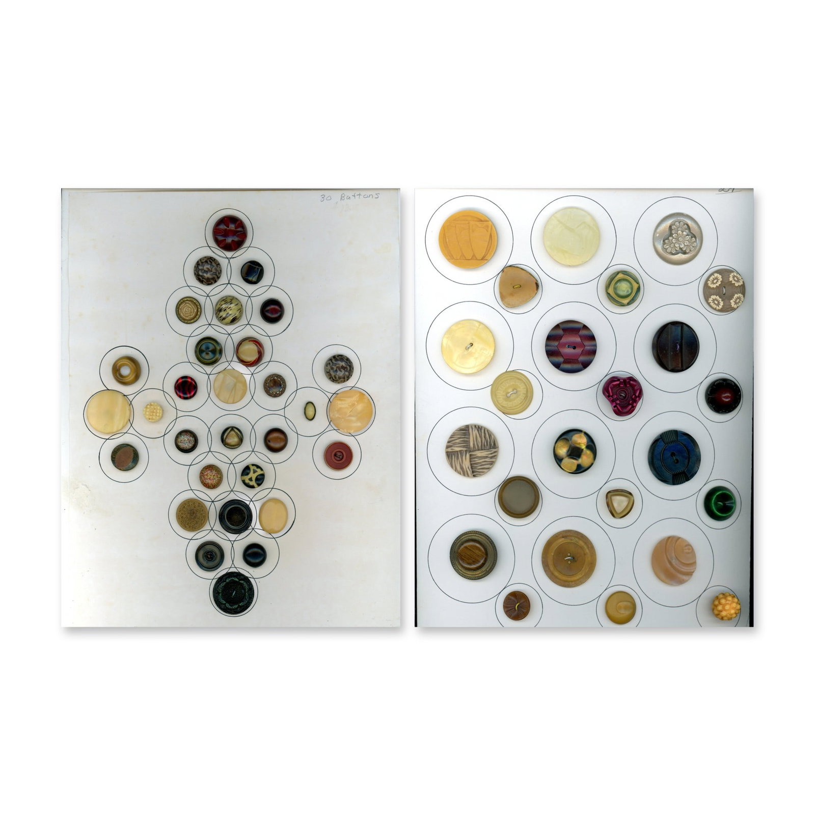 2 CARDS OF ASSORTED 1920'S CELLULOID BUTTONS (1 of 3)