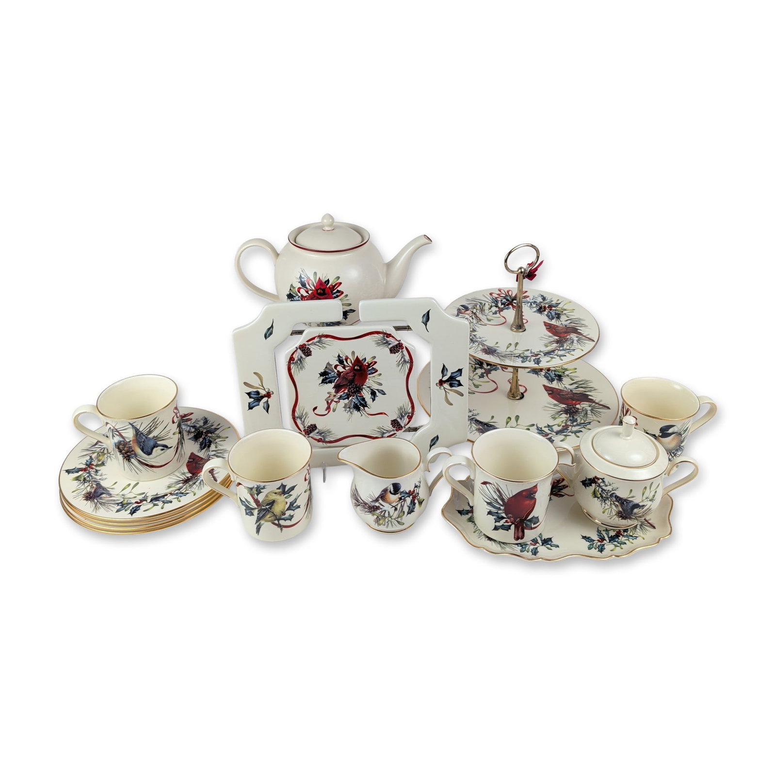 14pc Lenox Porcelain Tea and Dessert Service Set, Winter Greetings (1 of 7)