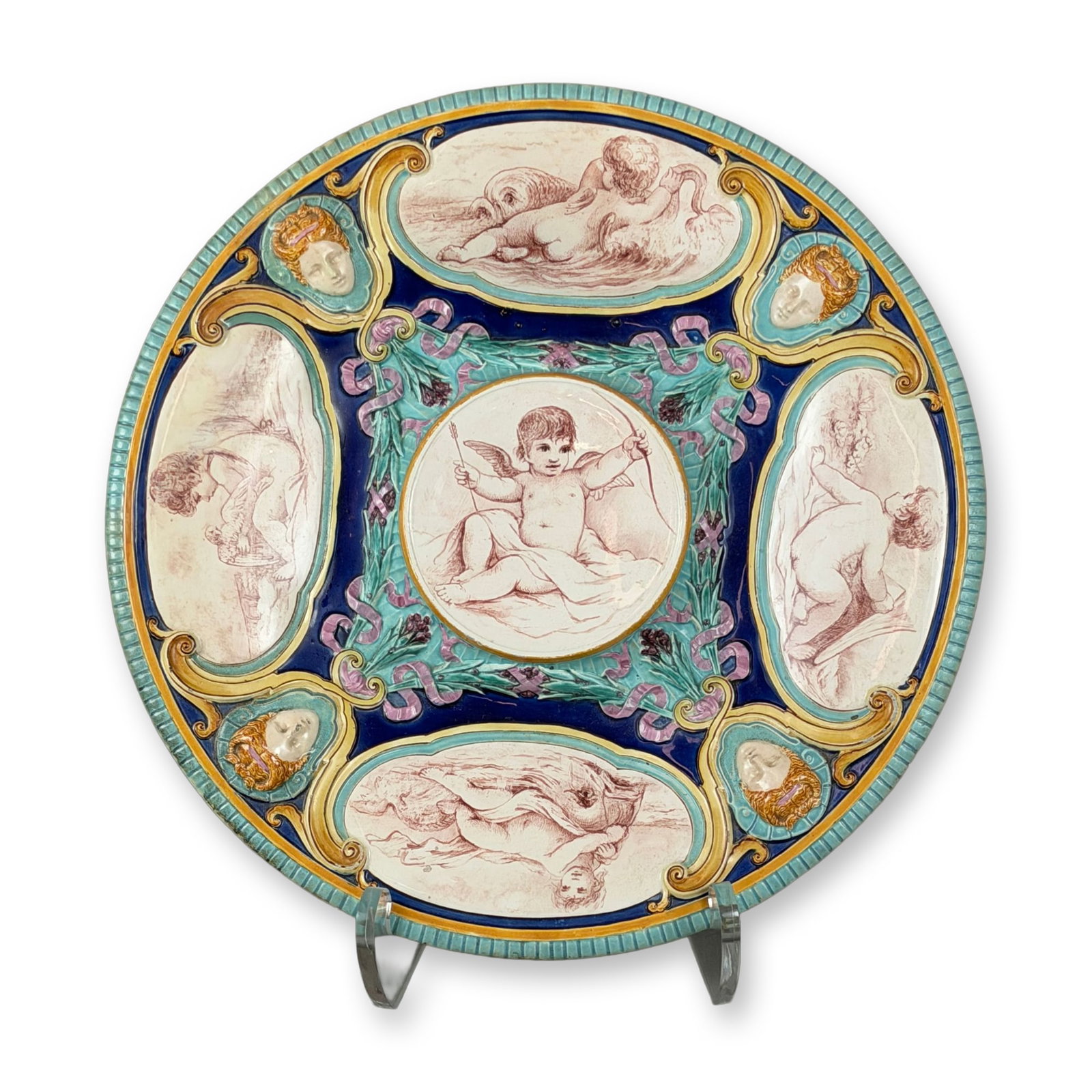 Wedgwood Majolica Figurative Charger with Putti Scenes and Classical Masks (1 of 5)