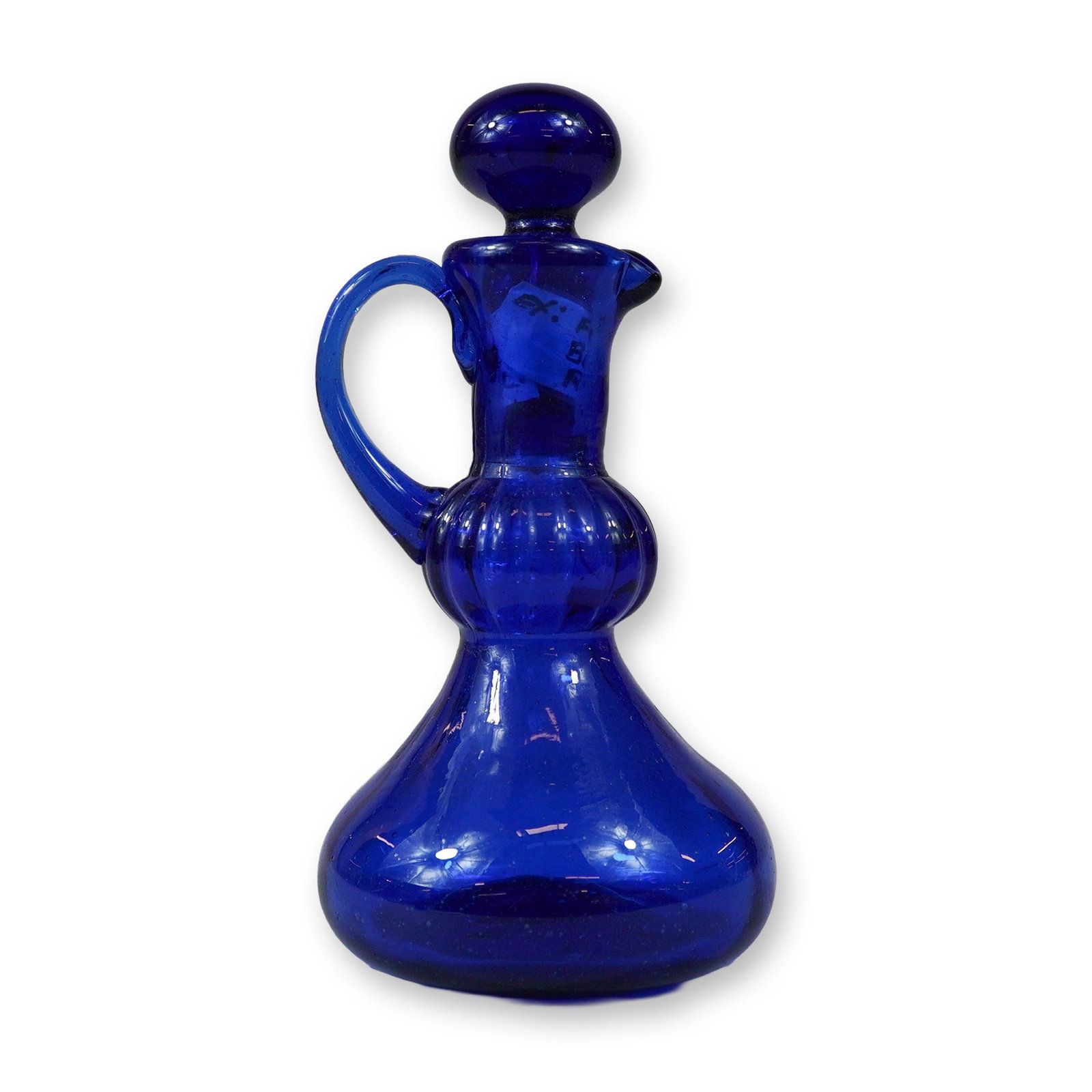 Early American Cobalt Blue Blown Glass Pattern-Molded Cruet with Stopper (1 of 3)