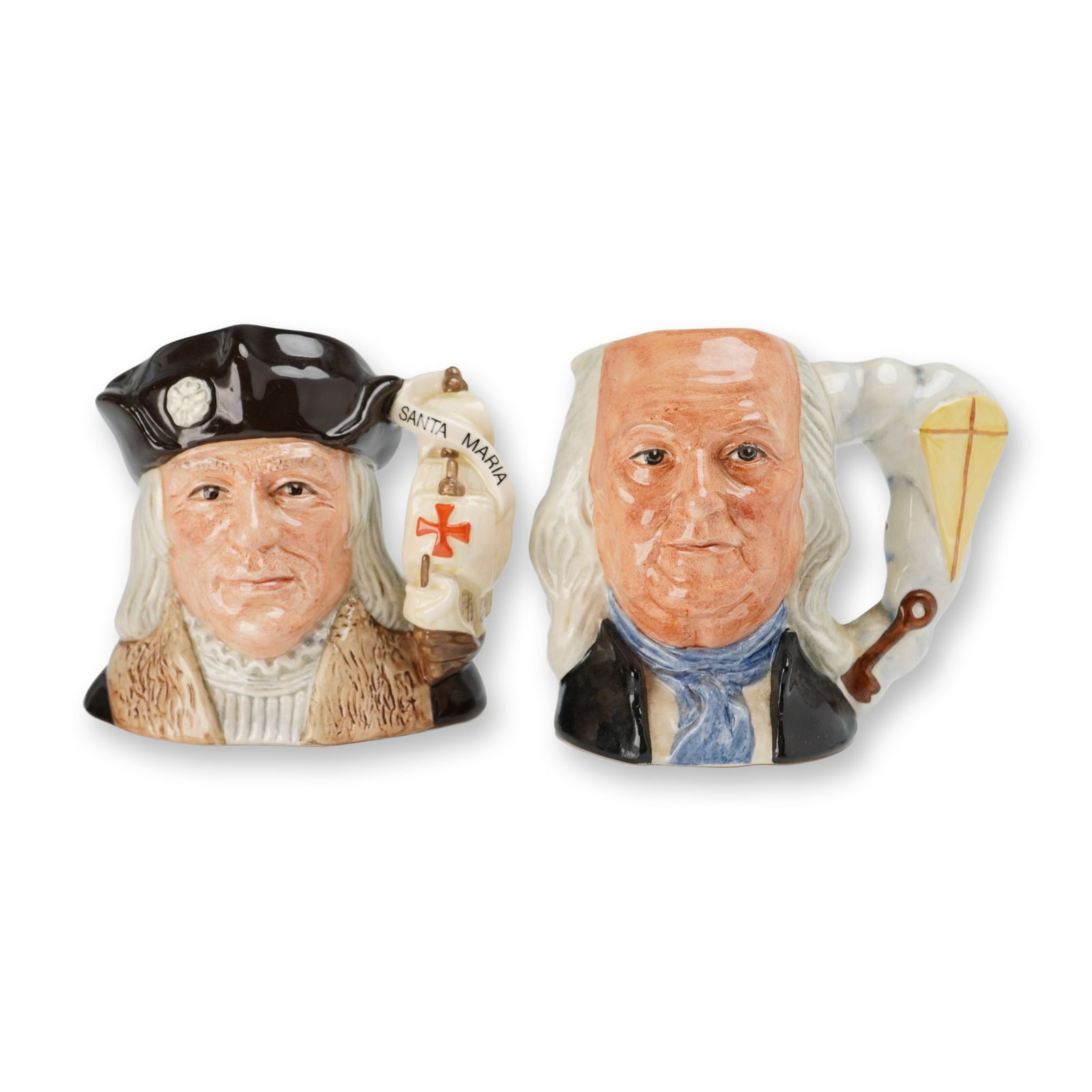 2pc Royal Doulton Small Character Jugs, Christoper Columbus (D6911) and Benjamin Franklin (D6695) (1 of 3)