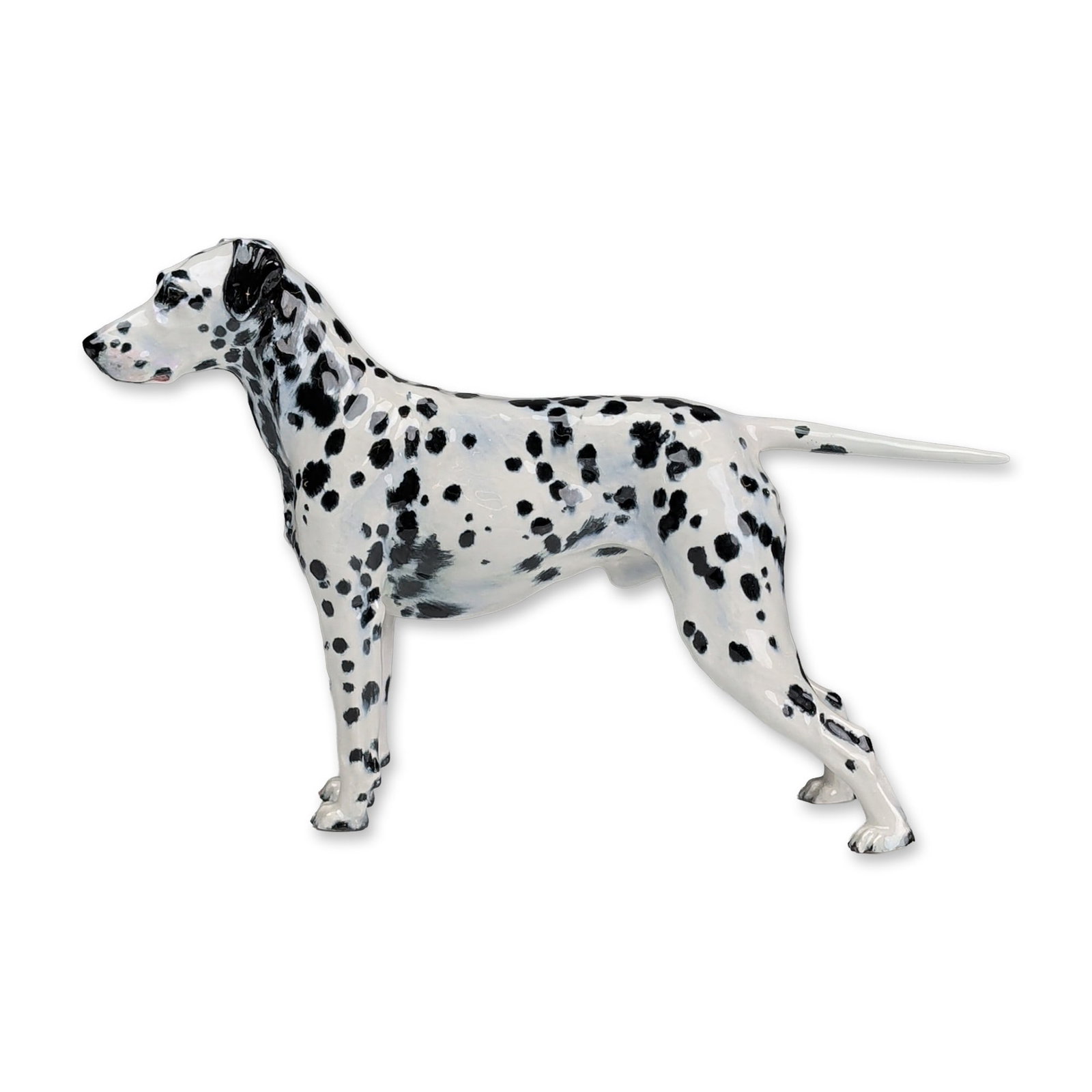 Royal Doulton Large Championship Figurine, Dalmatian Dog - Ch. Goworth Victor HN1111: Designed by Frederick Daws, depicting the champion Dalmatian Goworth Victor in a standing pose. The model features hand-painted black spots over a white ground with a glossy glazed finish. Marked to t