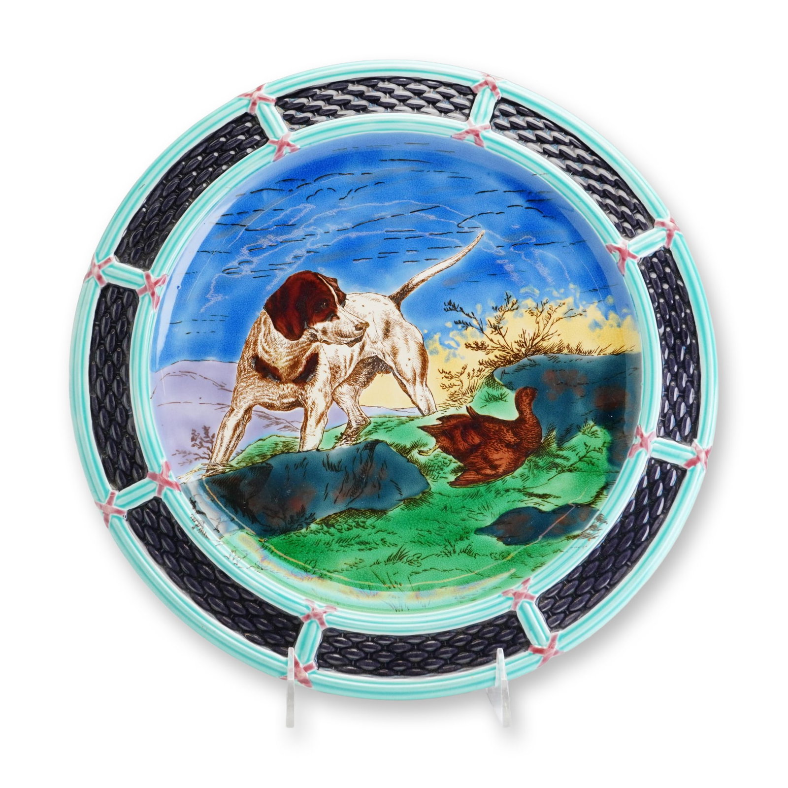 Wedgwood Majolica Hunt Series Cabinet Plate Designed by Henry Hope Crealock, 1884 (1 of 4)