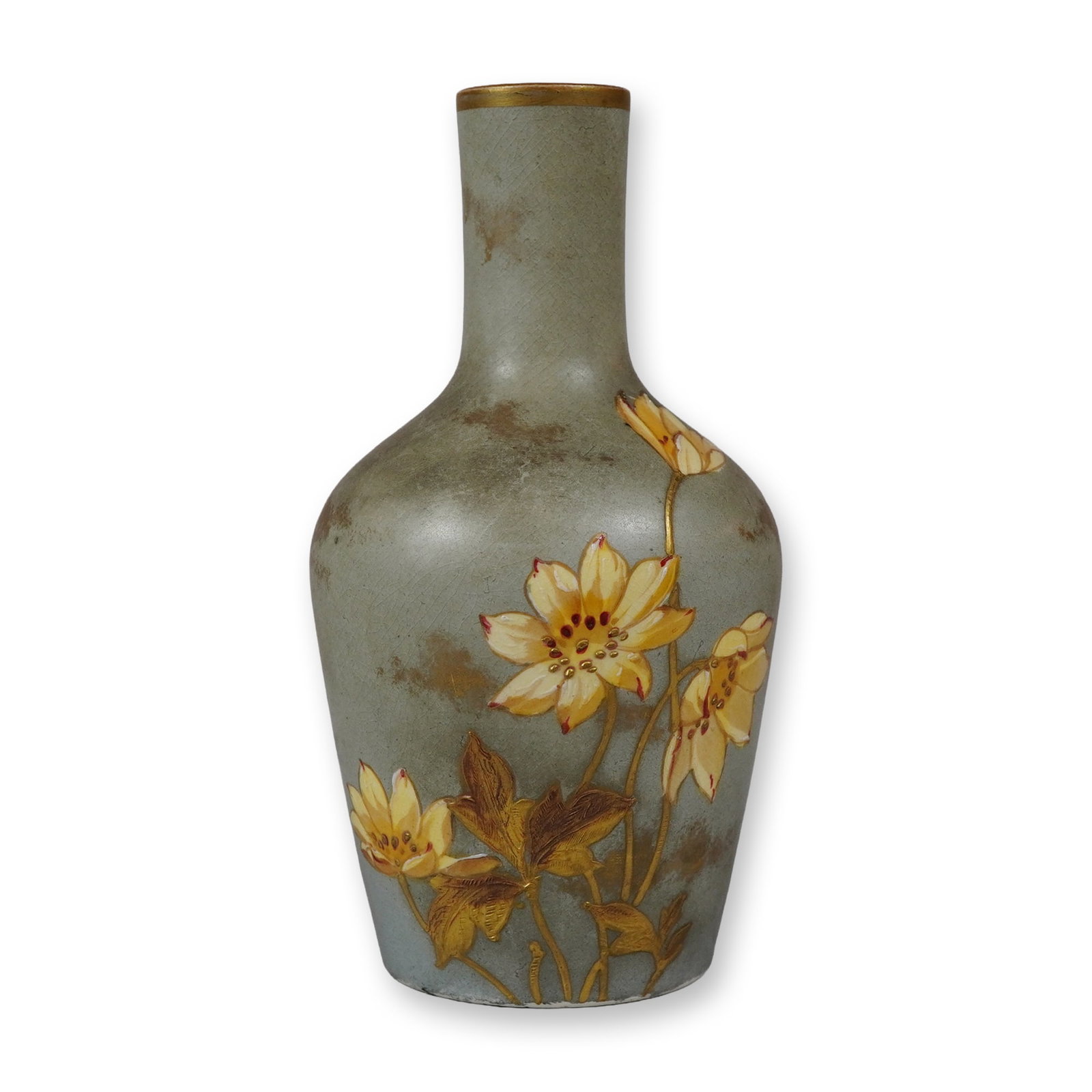 Wedgwood Aesthetic Movement Ivory Vellum Ware Gilt Porcelain Bud Vase: This Wedgwood bud vase is a characteristic example of the Aesthetic Movement, dating from the late 19th century. The piece is executed in ivory porcelain, a material often identified with Wedgwood Ivo
