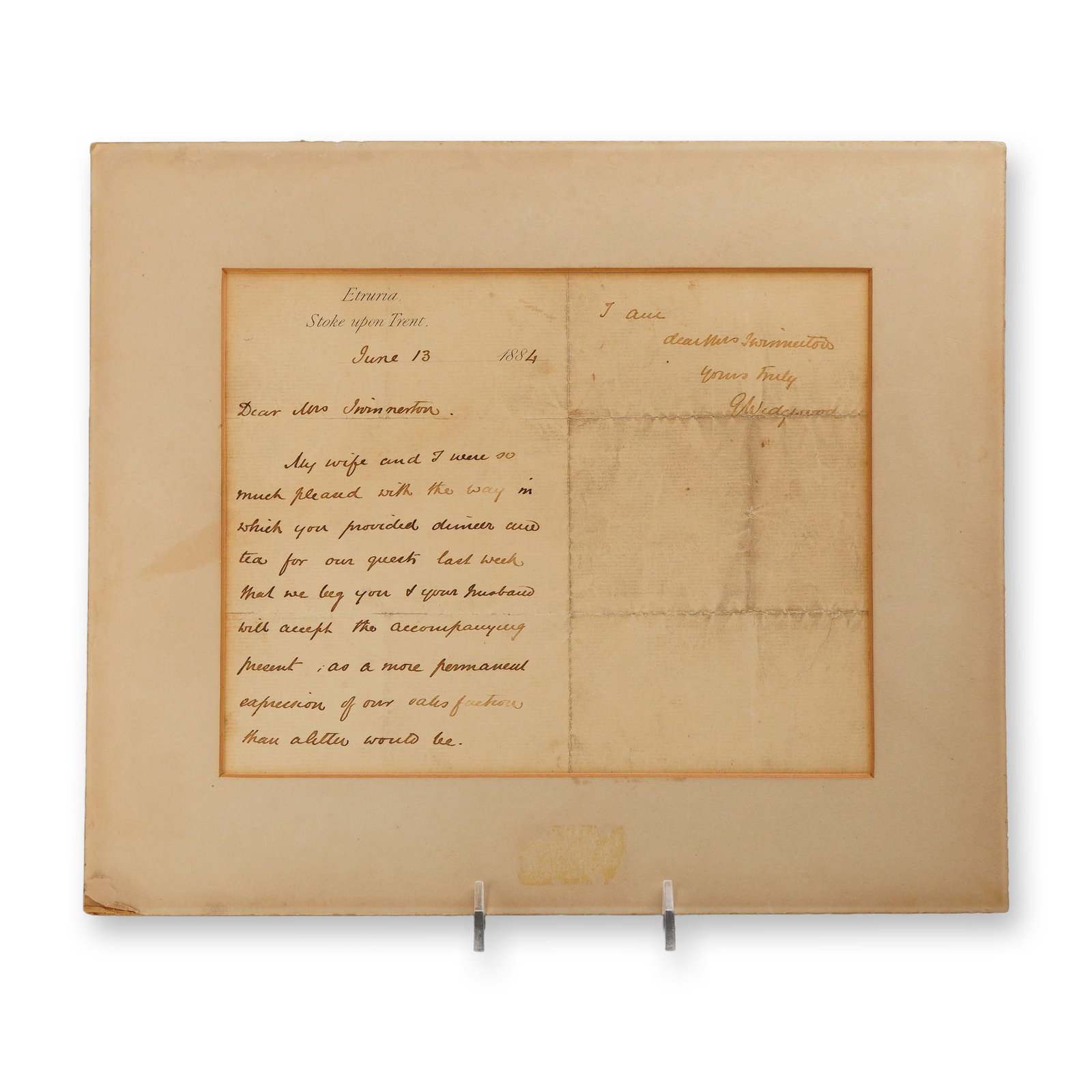 Wedgwood, Godfrey. Autograph Letter Signed. Etruria, Stoke-upon-Trent, June 13, 1884 (1 of 4)