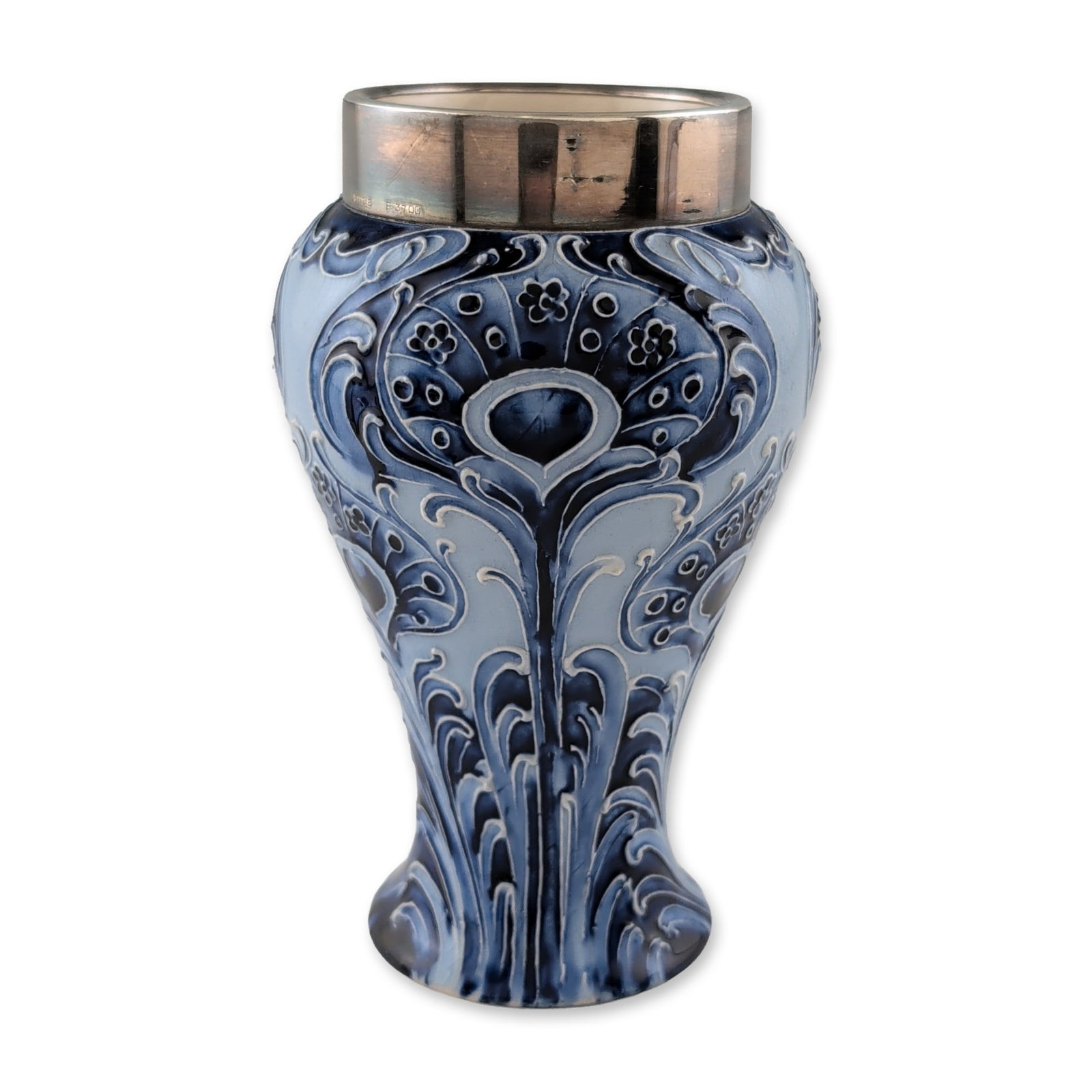 Moorcroft Florian Ware Peacock Feather Vase With Sterling Silver Collar (1 of 5)