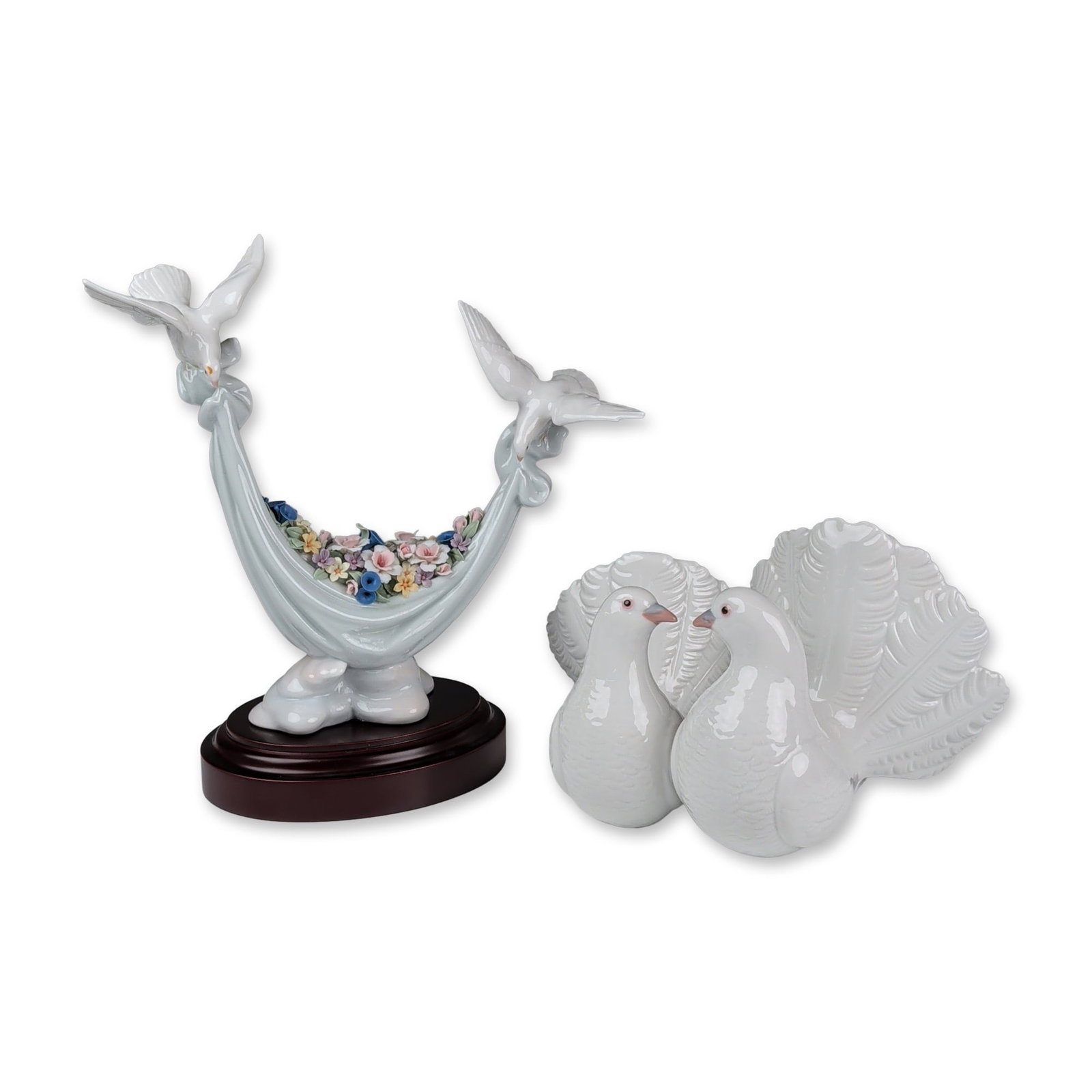 Two Lladro Glazed Porcelain Figurines, Dove Pair 01001171 and Petals of Peace 01006579 (1 of 3)