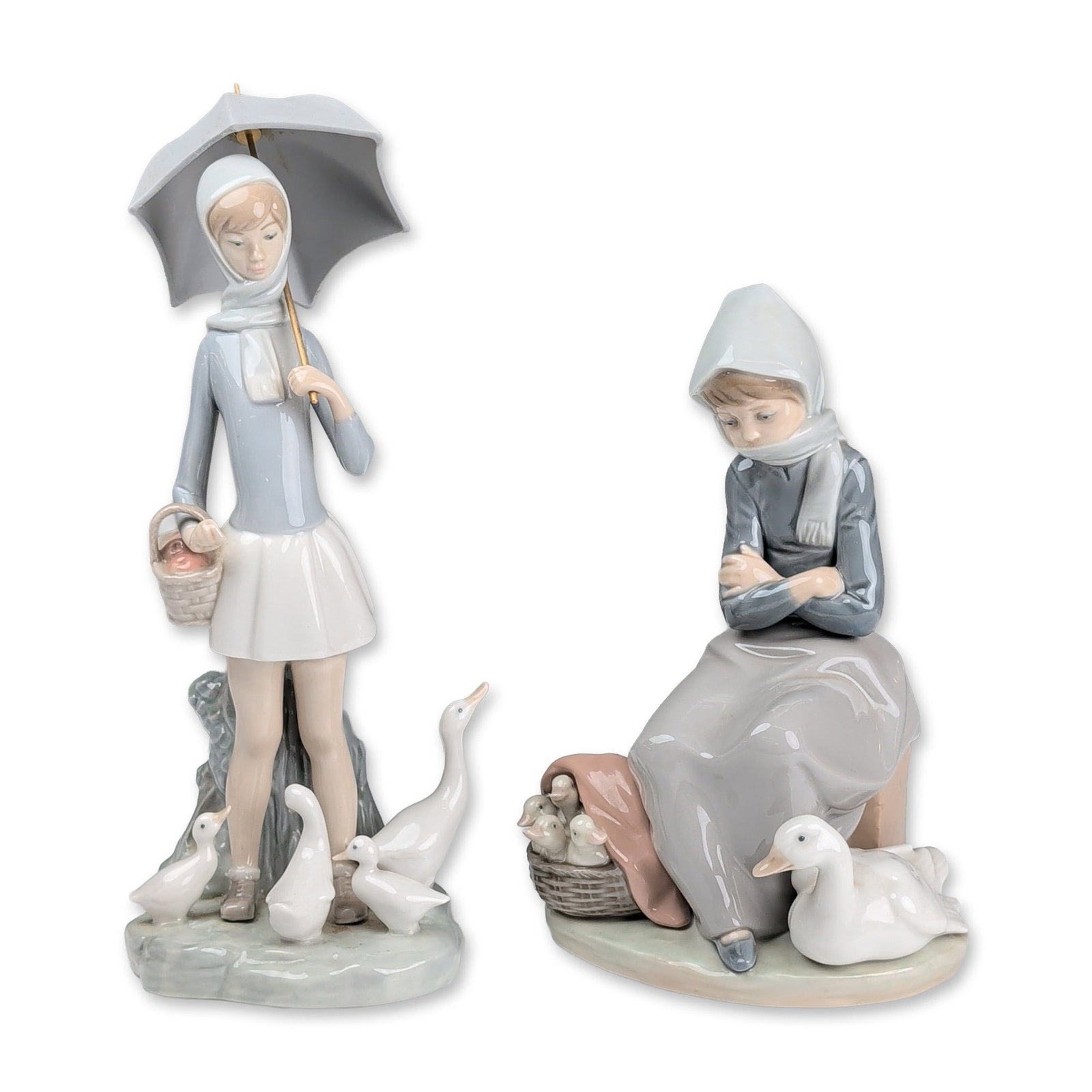 Two Lladro Porcelain Figurines, Girl with Umbrella and Geese 01004510 & Girl with Ducks 01001267 (1 of 4)