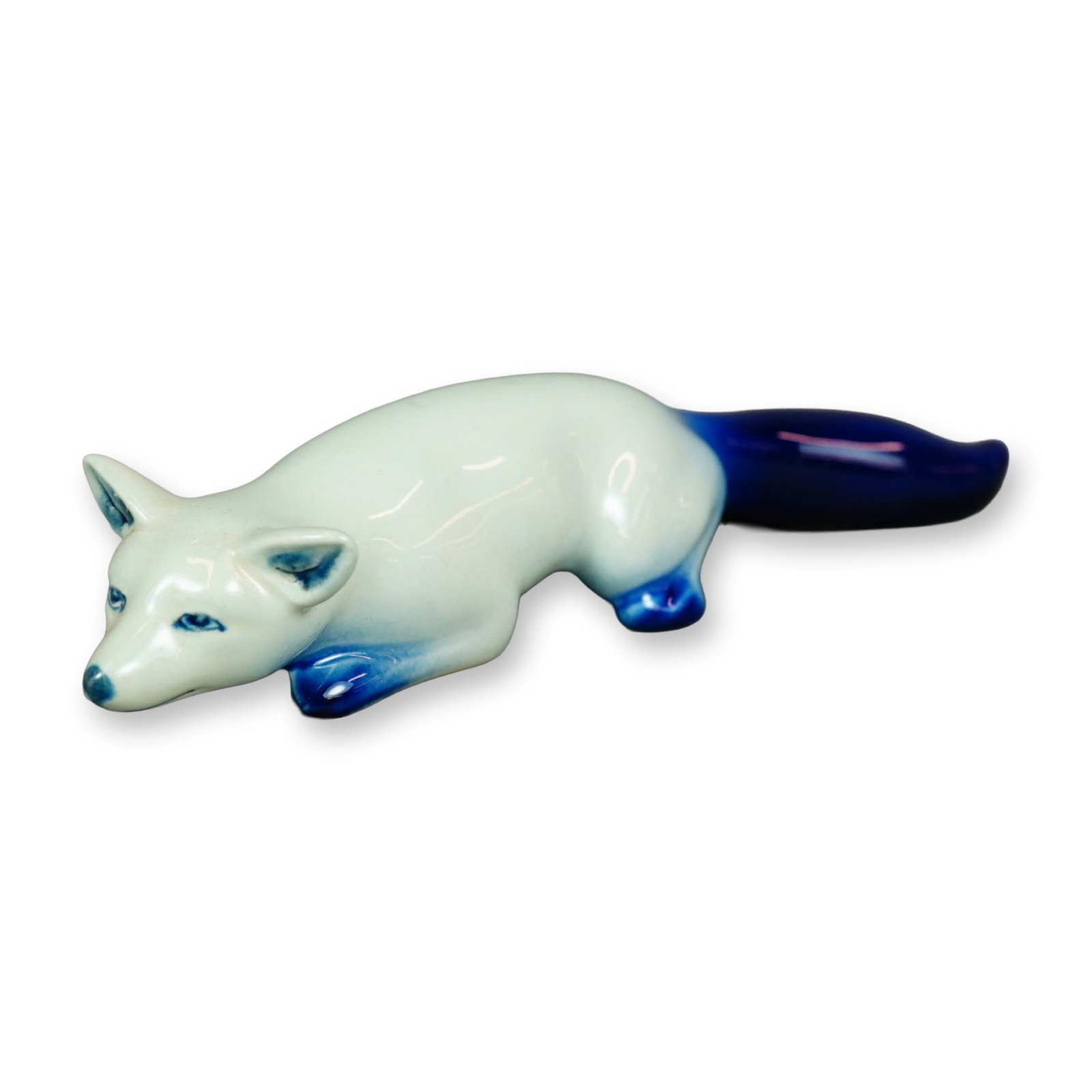 Royal Doulton Blue and White Flambe Figurine, Fox Stalking HN148E (1 of 3)
