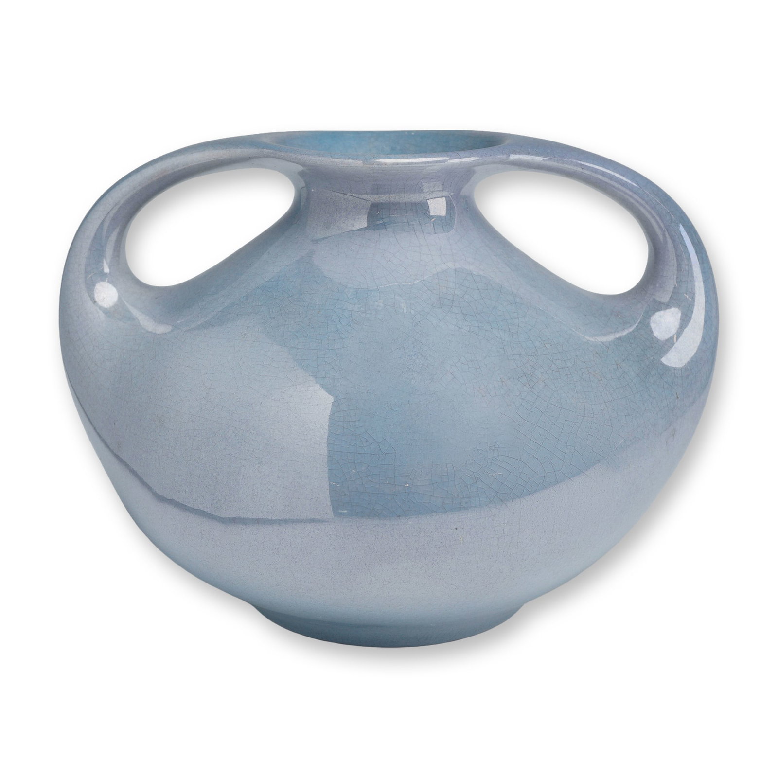 Iridescent Blue Luster Glazed Ceramic Twin Handled Vase (1 of 6)
