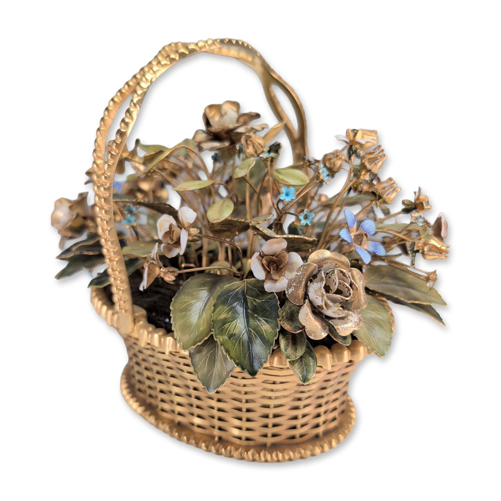 Jane Hutcheson for Gorham Fleurs des Siecles Style Gilded Metal Enameled Floral Basket Centerpiece (1 of 4)