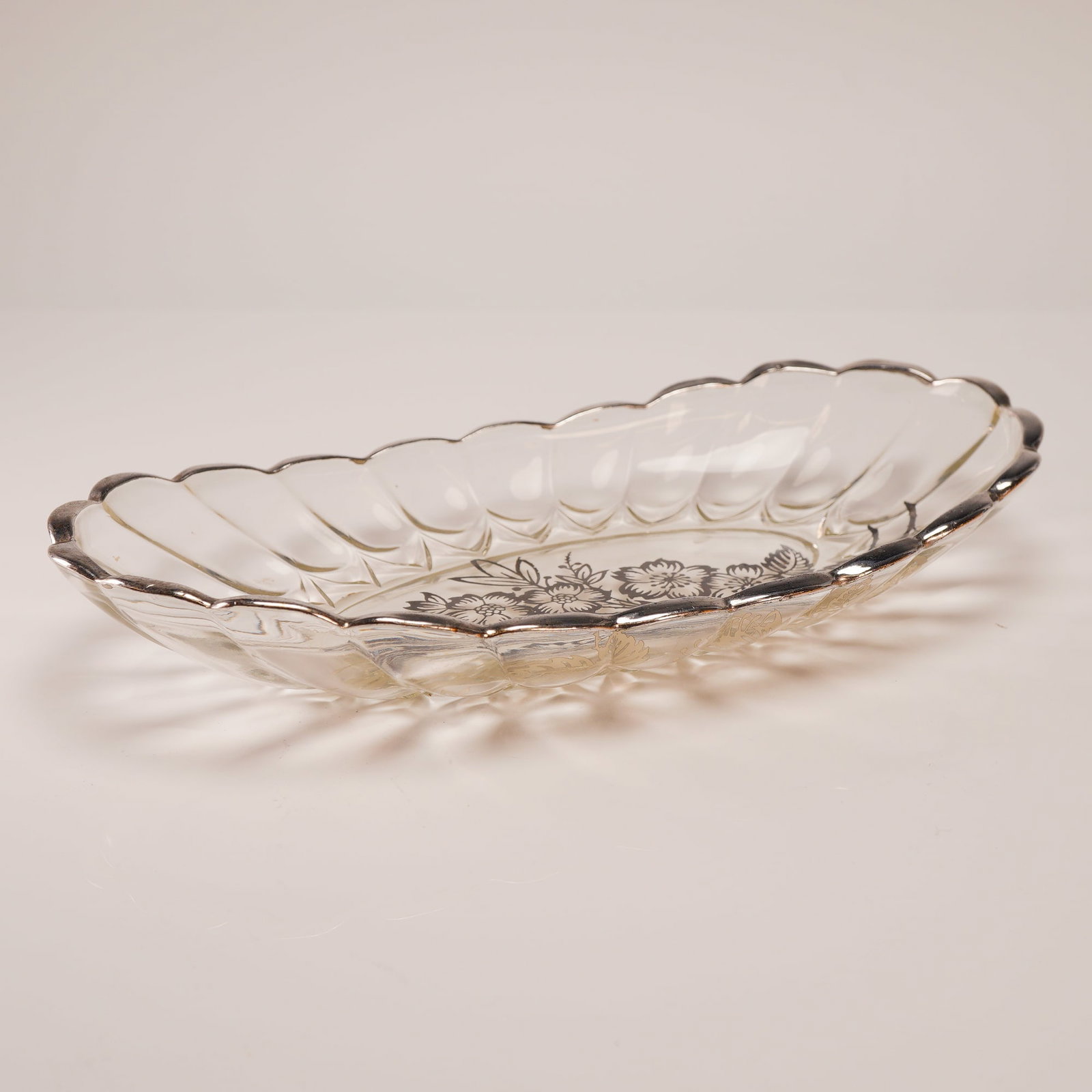 Silver Overlay Floral Pattern Oval Dish - 3
