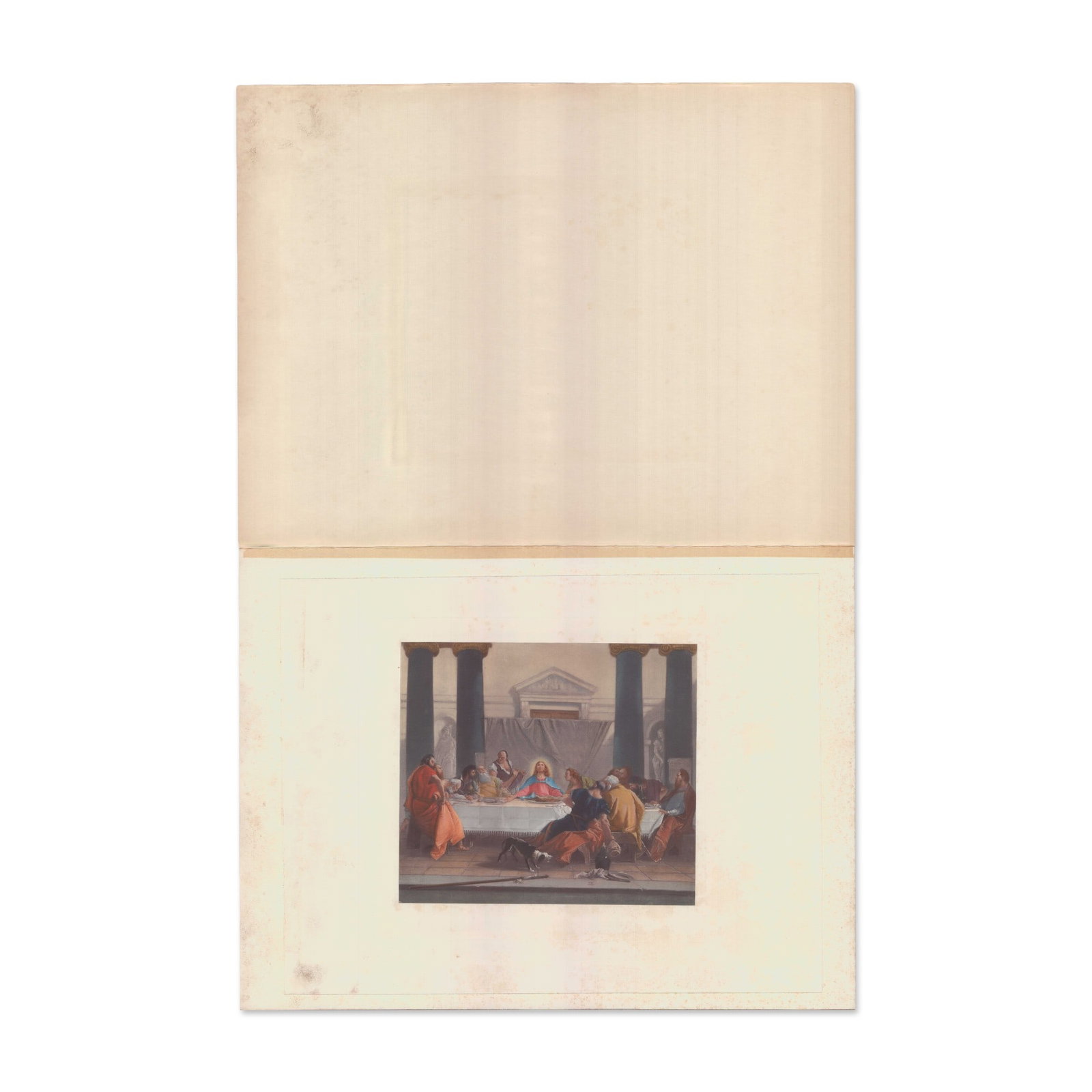 Giovanni Battista Tiepolo Chromolithograph The Last Supper: A chromolithograph after Giovanni Battista Tiepolo (Italian, 1696?€"1770) depicting the biblical scene of The Last Supper, where Christ and the Apostles are seated at a long table in a classical