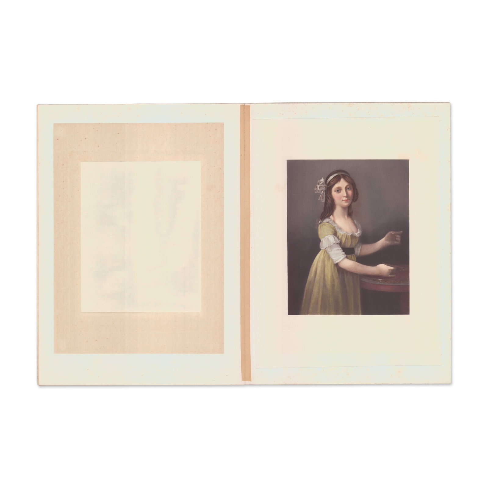 Pierre-Paul Prud'hon Chromolithograph Portrait of Marie Marguerite Lagnier: This chromolithograph after Pierre-Paul Prud'hon (French 1758-1823) depicts a Portrait of Marie Marguerite Lagnier executed in the Neoclassical style. It depicts the young woman in half-length, wearin