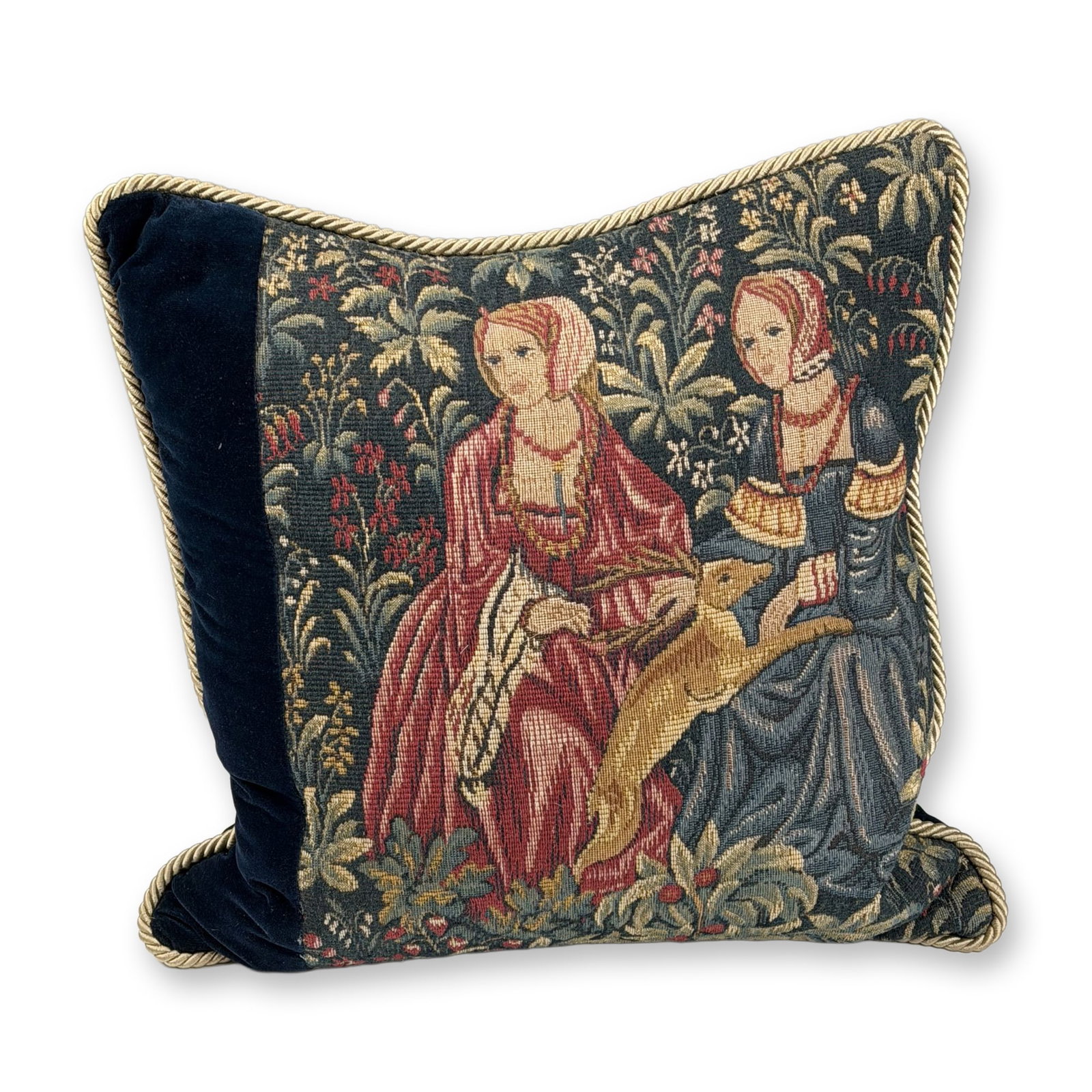 French Woven Tapestry and Navy Velvet Cushion by CJC St. Simons Island (1 of 5)