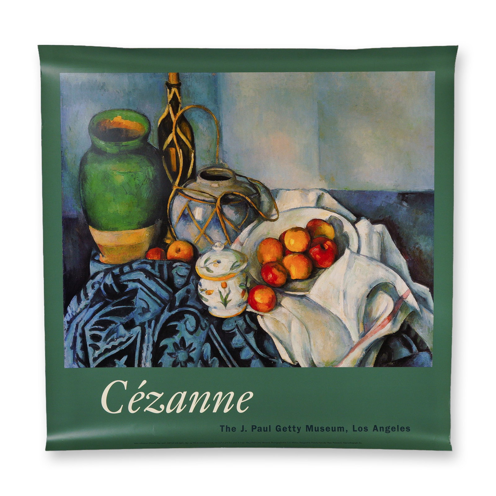 Paul Cezanne Exhibition Poster The J. Paul Getty Museum: Vibrant and evocative, this original exhibition poster features one of the most iconic works by French Post-Impressionist master Paul Cezanne, Still Life with Apples, painted between 1893-1894. Reprod