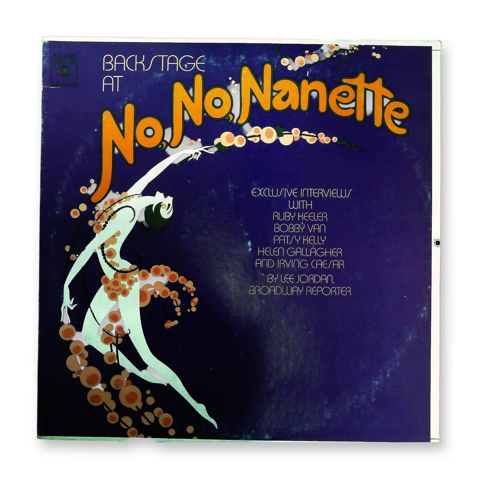 Backstage At No, No, Nanette Promotional Interview LP Columbia AS 2 1023: A single black vinyl LP record album, Backstage At No, No, Nanette, released by Columbia Records under catalog number AS 2 1023. This album is a promotional pressing featuring exclusive interviews wit
