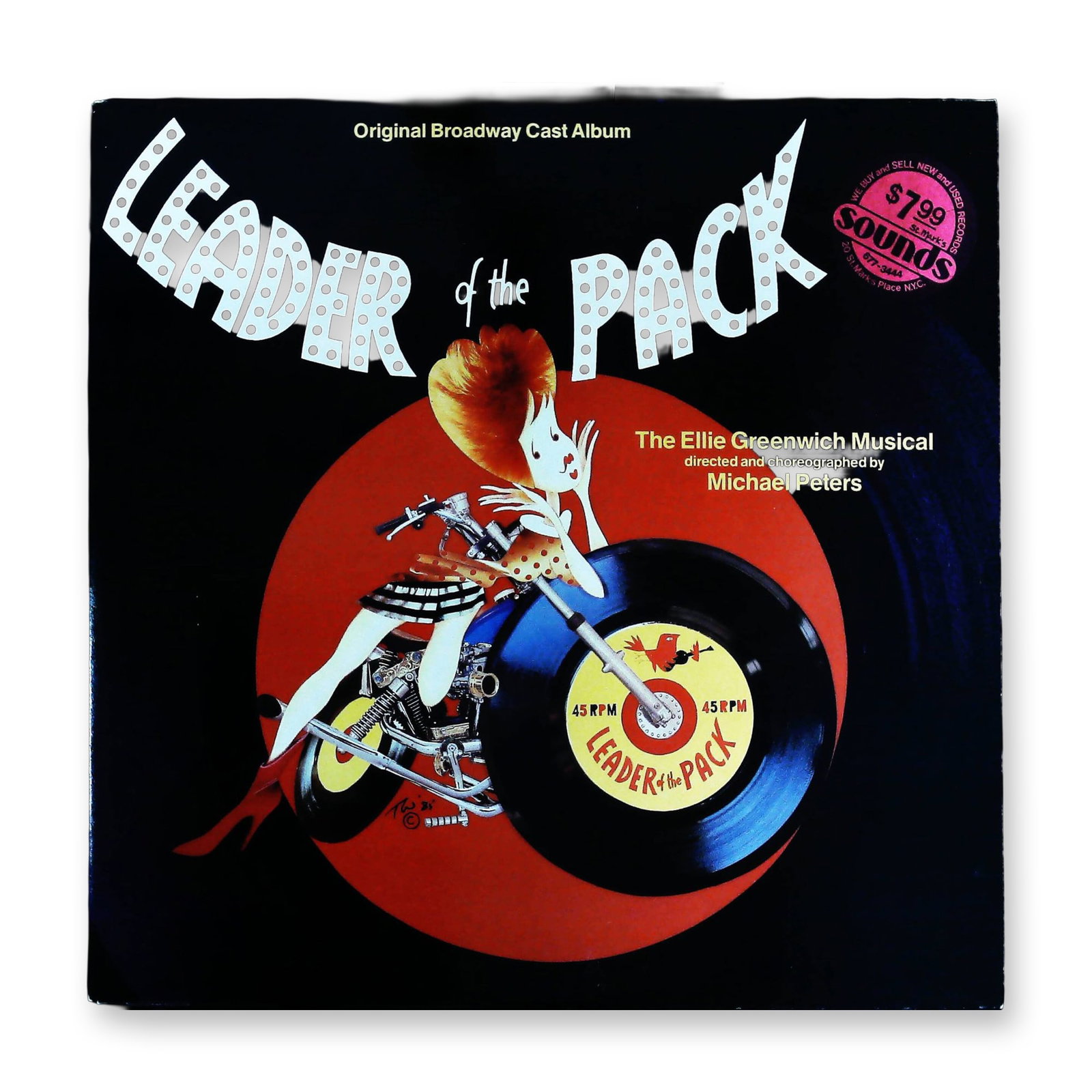 Leader of the Pack Original Broadway Cast Album Promotional Double Vinyl LP: This is a promotional two-disc vinyl LP set of the original Broadway cast recording for Leader of the Pack: The Ellie Greenwich Musical. Released in 1985 by Elektra / Asylum Records under catalog numb