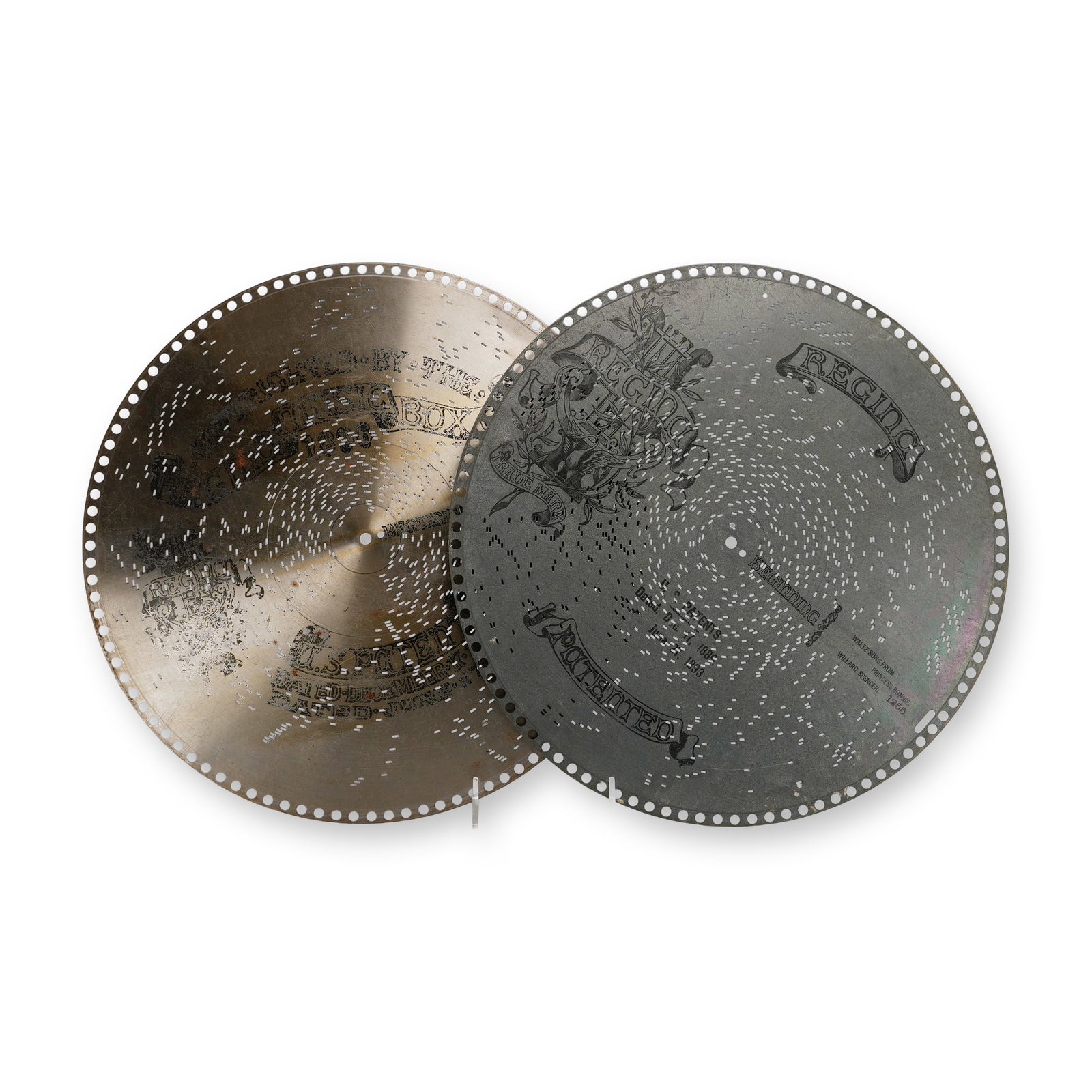 Regina Music Box Company 15.5-Inch Metal Music Box Discs, Circa 1896 (1 of 2)