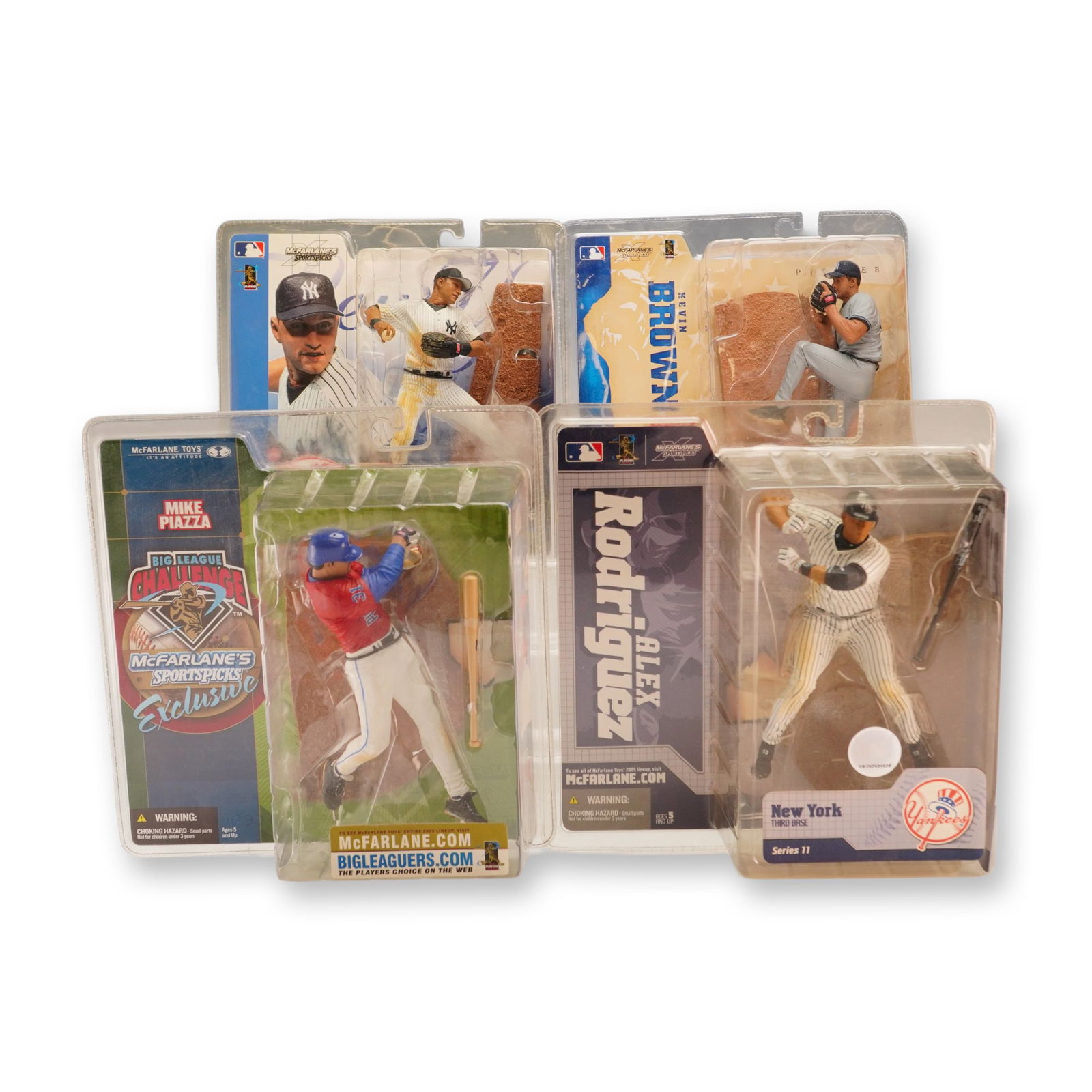 4pc MLB Sports Picks Series Figurines in Boxes: A group of 4pc MLB Sports Picks Series figurines in boxes manufactured by McFarlane Toys, featuring prominent players from the New York Yankees and New York Mets. The collection includes an Alex Rodri