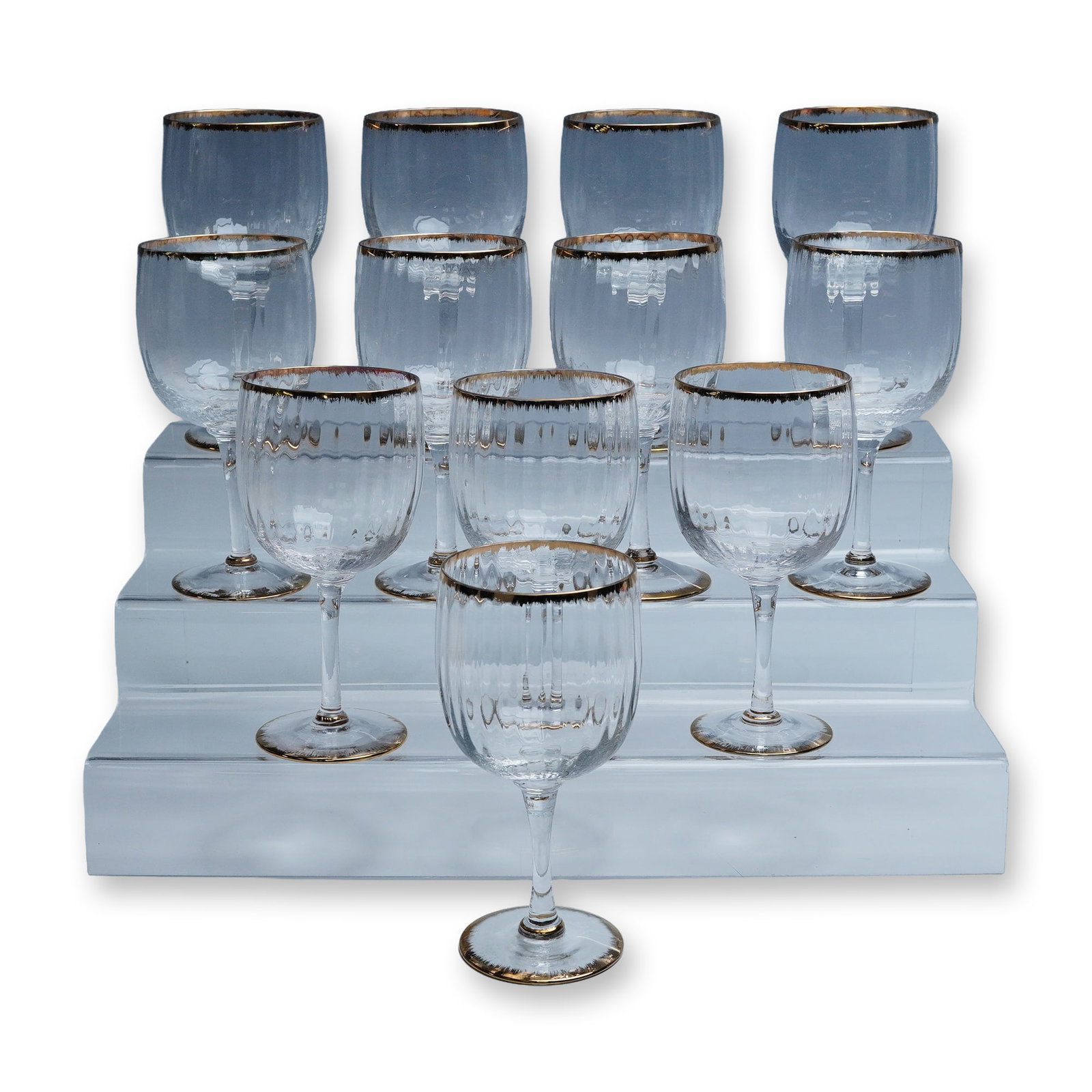 12pc Ribbed Glass Goblets with Gold Trim (1 of 4)