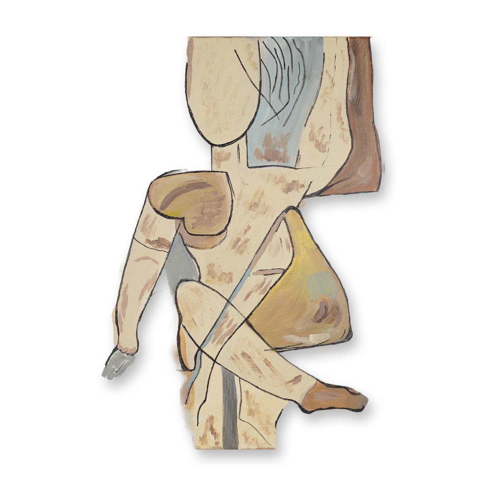 Evelyn E (21st Century), 'Untitled Abstract Figure', (Signed): Evelyn E (21st Century). Acrylic on stretched canvas. This contemporary abstract painting features a stylized and geometricized human figure, drawing inspiration from modernist and cubist traditions. 