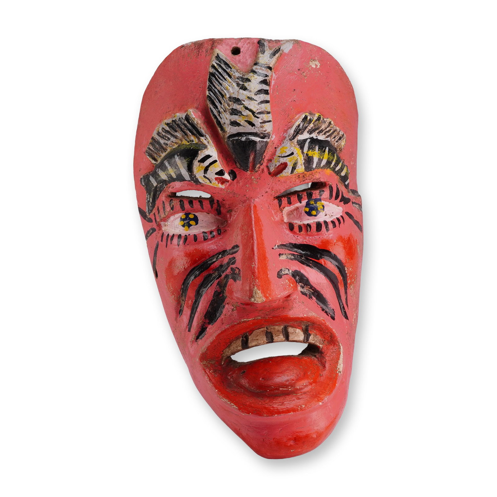 Mexican Folk Art Hand-Carved & Painted Wood Dance Mask with Fish (1 of 3)