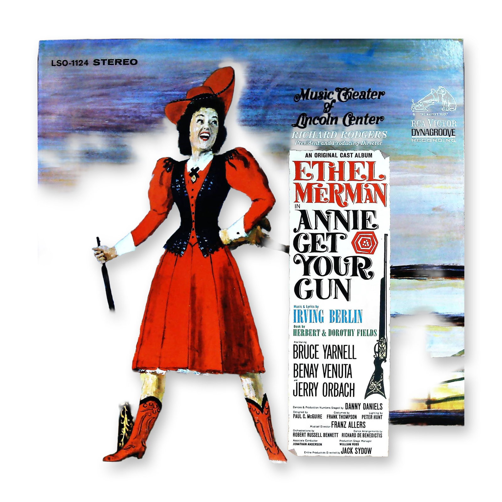 Annie Get Your Gun Ethel Merman RCA LP: An original cast album of Annie Get Your Gun featuring Ethel Merman, from the Music Theater of Lincoln Center, copyrighted 1966 by Radio Corporation of America. This stereo vinyl LP, catalog number LS