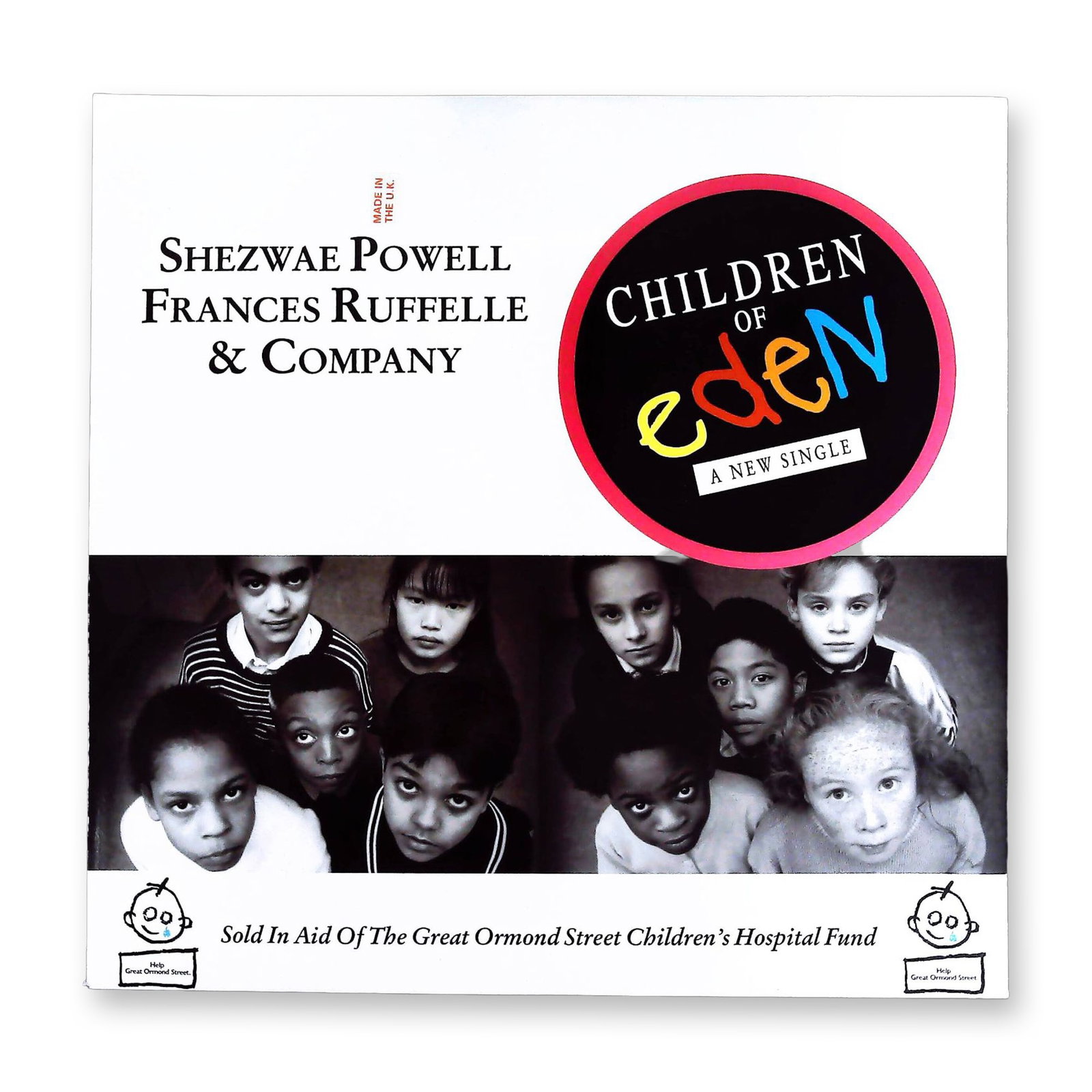 Children of Eden 12-Inch Vinyl Single Shezwae Powell and Frances Ruffelle London Records 1990: A 12-inch vinyl single titled Children of Eden (A New Single) featuring Shezwae Powell, Frances Ruffelle, and Company. This record was released in 1990 by London Records and FFRR Records Ltd. in the U