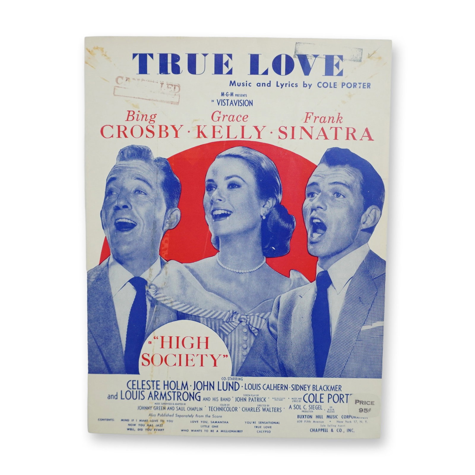 Vintage Sheet Music, True Love by Cole Porter: Featured in the 1956 musical film High Society, this vintage sheet music for True Love showcases lyrics and music by Cole Porter. The cover prominently features Bing Crosby, Grace Kelly, and Frank