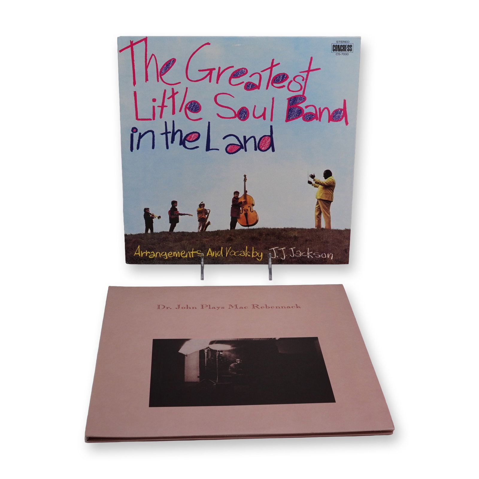 2 J.J. Jackson and Dr. John Vinyl LP Records: Group of two vinyl LP records featuring soul and jazz titles. Includes J.J. Jackson, The Greatest Little Soul Band in the Land, a 12-inch stereo pressing on Congress Records, catalog number CS-7000. T