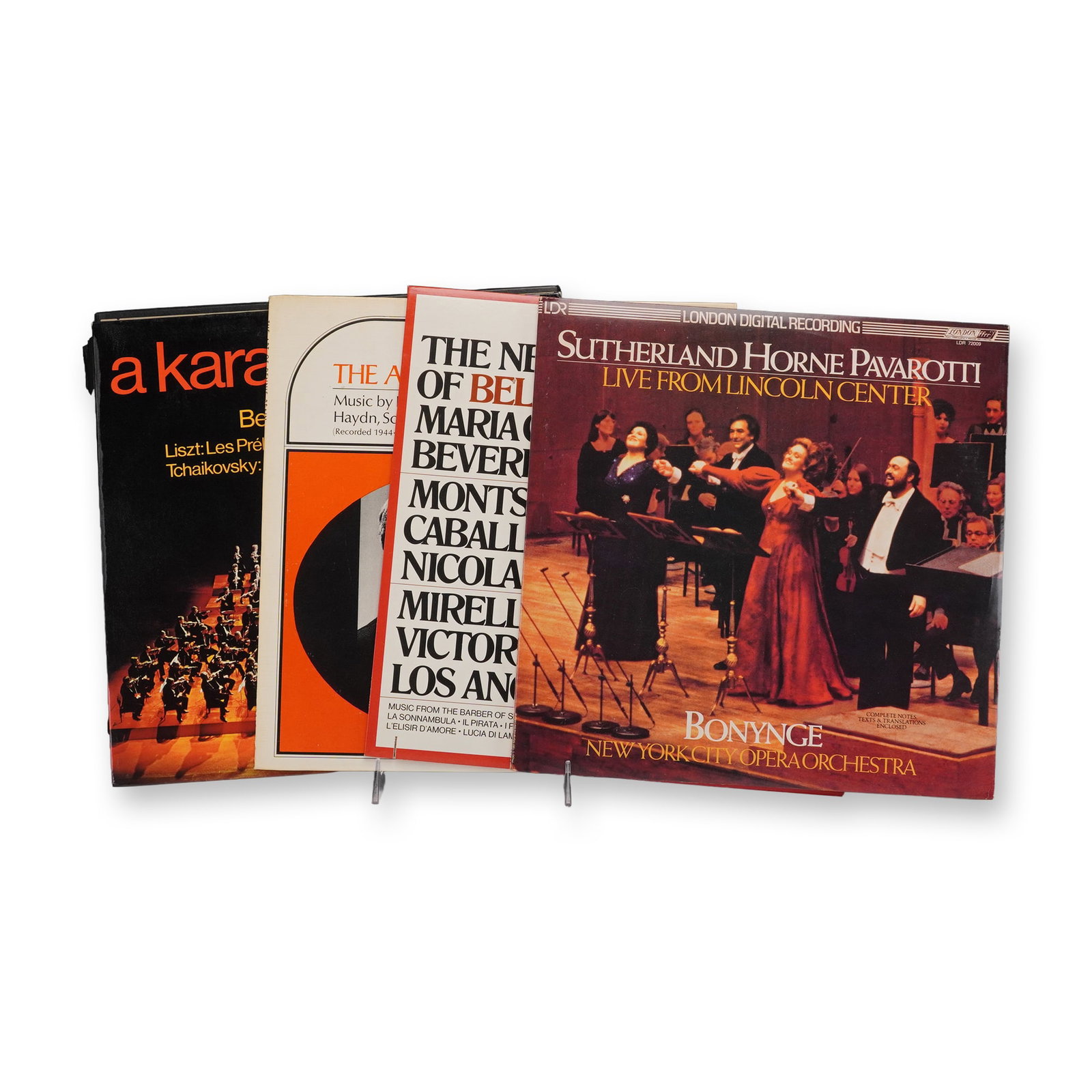 5pc Classical Vinyl Records: This 5-piece group includes Sutherland Horne Live from Lincoln Center, The New Age of Bel Canto, The Art of Dennis Brain, A Karajan Festival, and Beethoven performed by William Steinberg with the Pitt