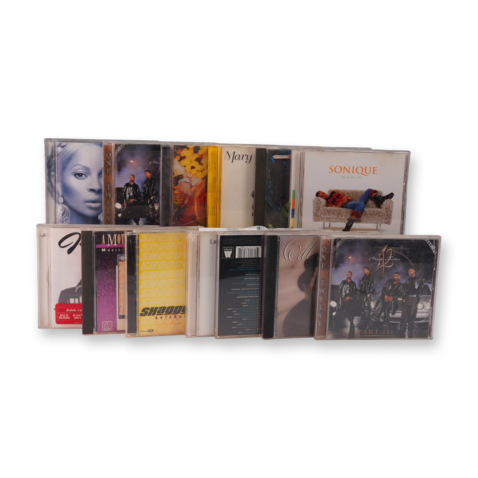 13pc RnB CD Lot Sonique Ginuwine Mary J Blige One Twelve: 13 piece RnB CD collection featuring standout albums by top artists including Sonique Hear My Cry, Ginuwine 100 Percent Ginuwine, and Mary J Blige's Mary and The Breakthrough. Includes two editions of