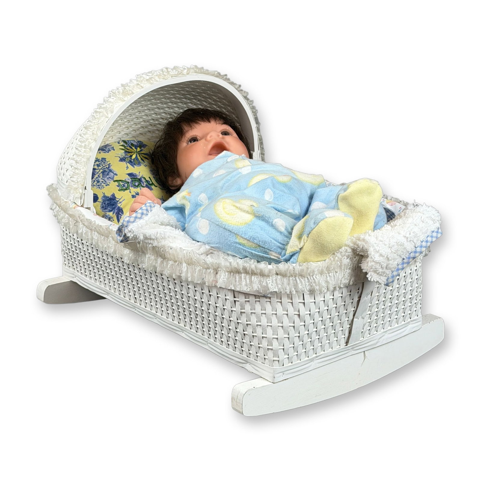 Lee Middleton Doll Company Boy Doll with Wicker Rocking Bassinet (1 of 3)