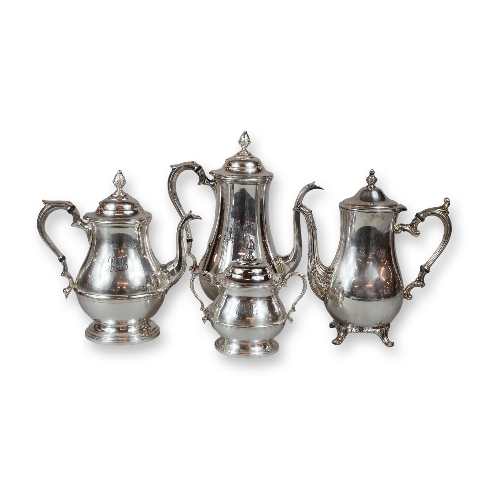 4pc Reed & Barton and Wm Rogers Silver-Plated Tea and Coffee Pots and Sugar Bowl (1 of 4)