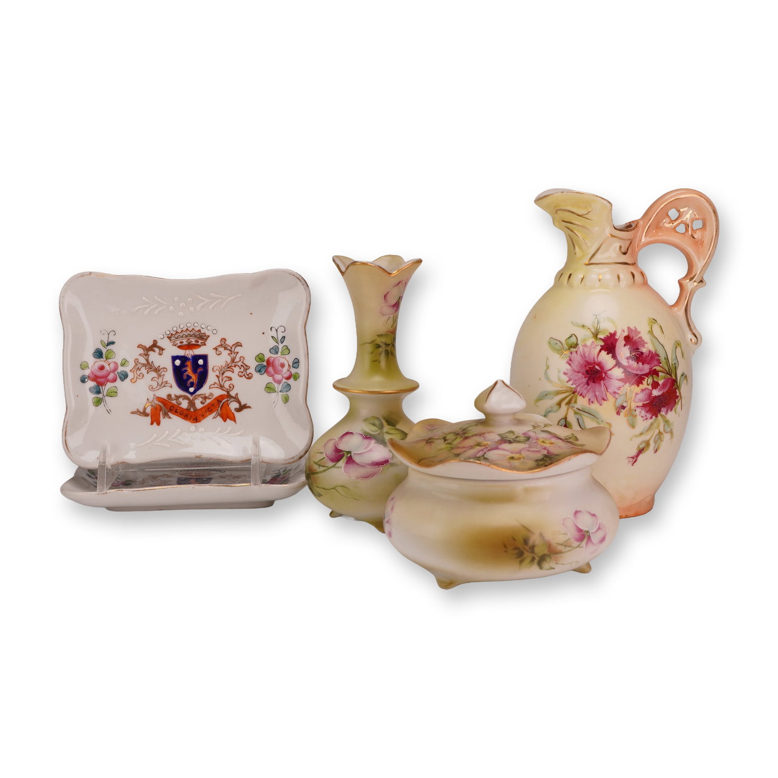 5pc Hand-Painted Porcelain Jewelry Trays, Lidded Jar and Vase, and Pitcher, Occupied Japan & Austria (1 of 4)