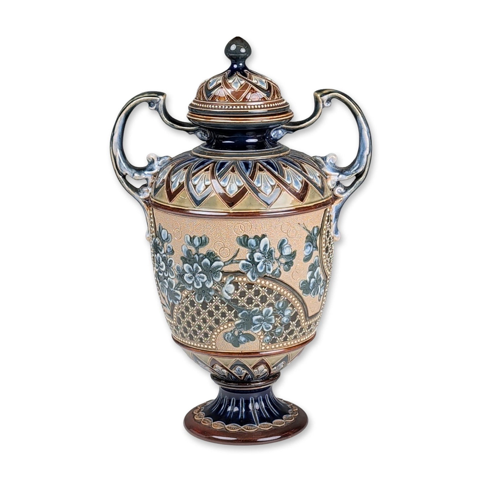 Doulton Lambeth by Eliza Simmance Art Union of London Stoneware Floral Motif Lidded Vase (1 of 8)