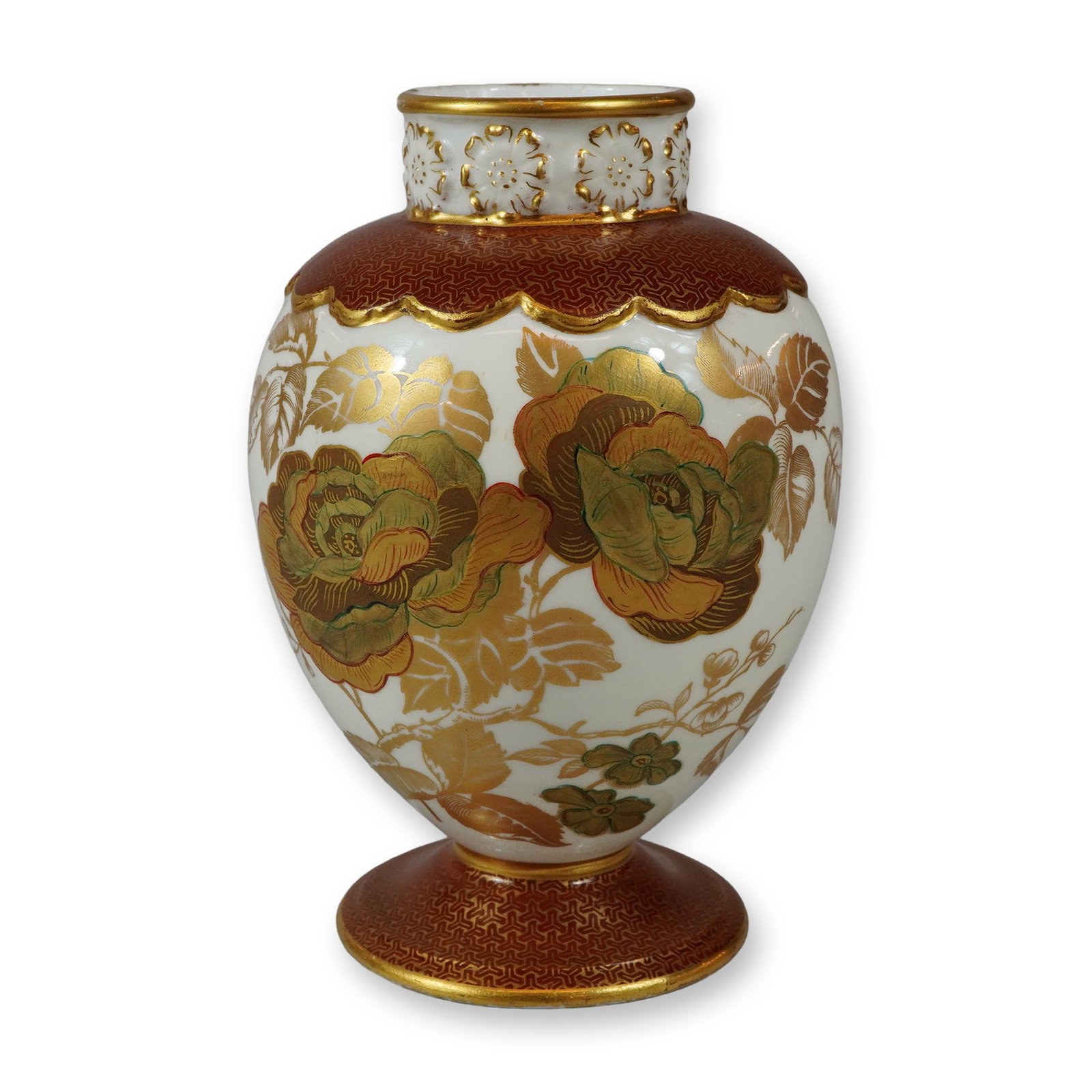 Wedgwood Japanesque Hand-Painted and Gilded Porcelain Floral Vase (1 of 3)