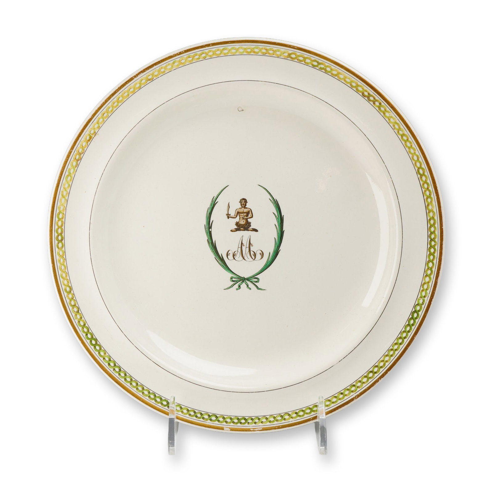 Wedgwood Queen's Ware Armorial Plate, Mrs. Allardyce, No 214 (1 of 4)