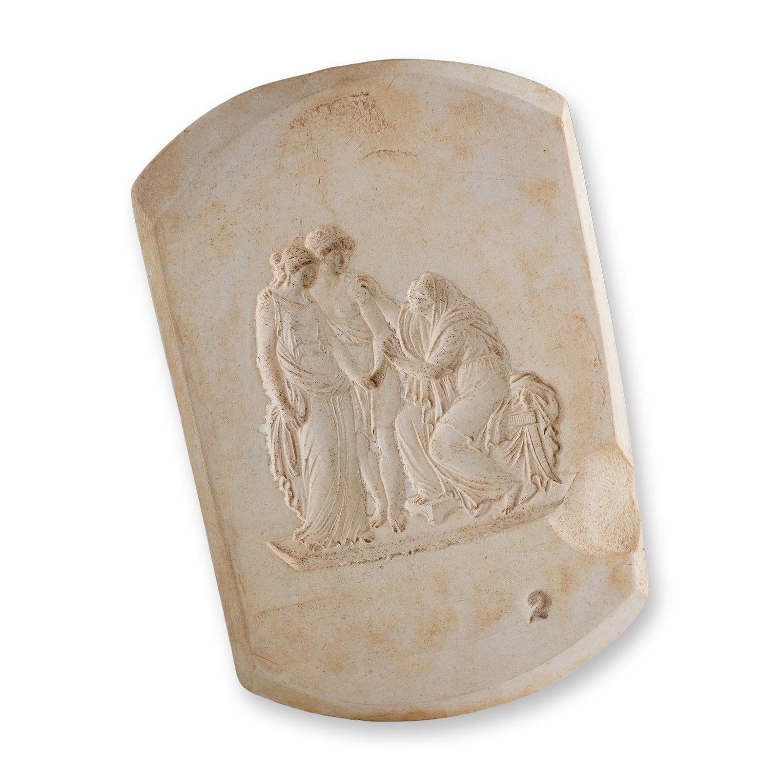Wedgwood White Jasperware Master Relief Casting Block: A Wedgwood master relief mold or casting block manufactured from unglazed white Jasper body, a fine-grained stoneware. The piece is a thick rectangular block with beveled edges, used in the production