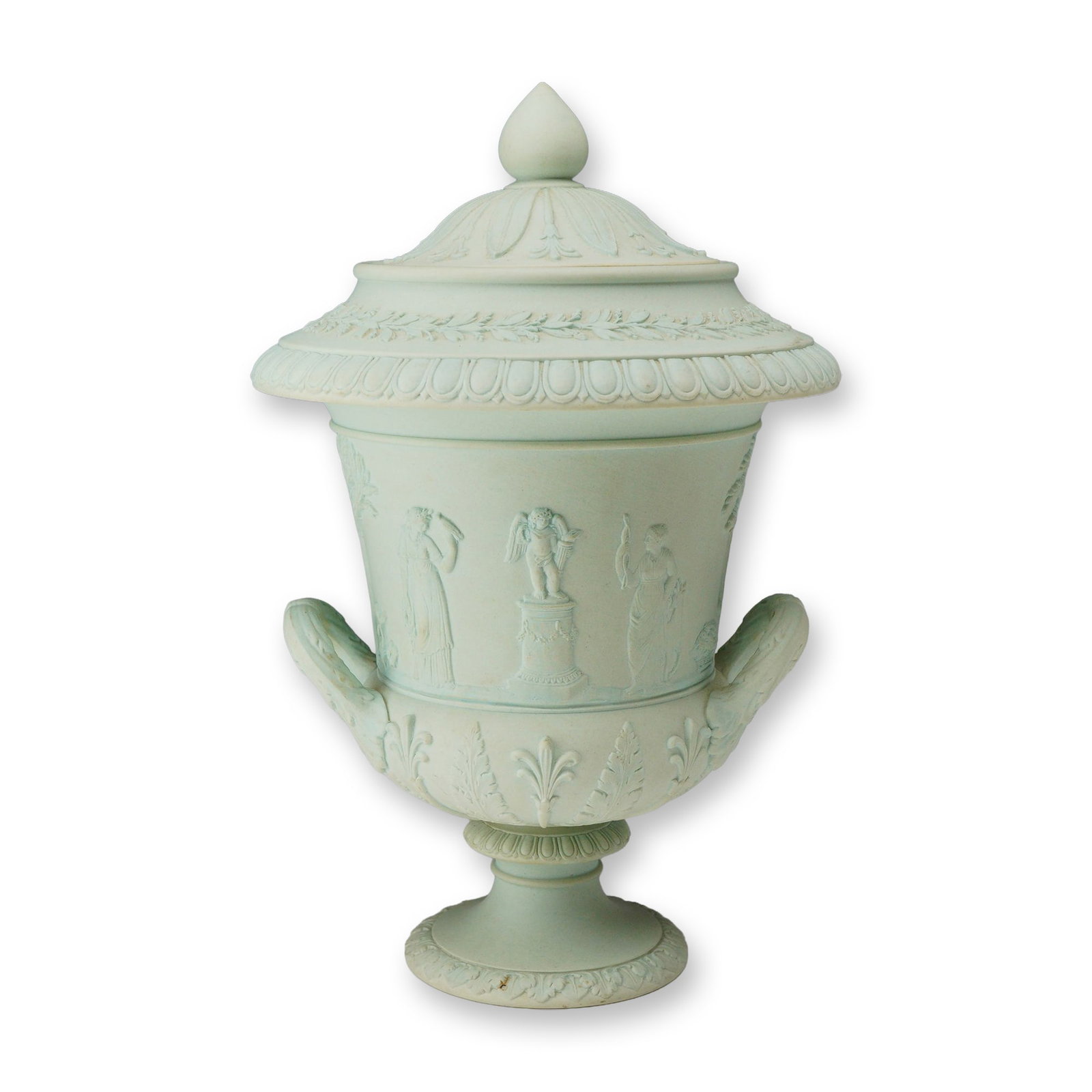 Wedgwood Pale Green Jasperware Lidded Campagna Urn (1 of 3)