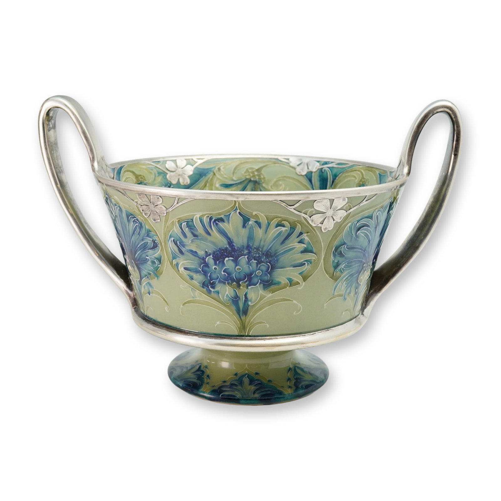 Moorcroft Pottery Rare Large Silver Overlay Twin Handle Vase, Cornflower (1 of 5)