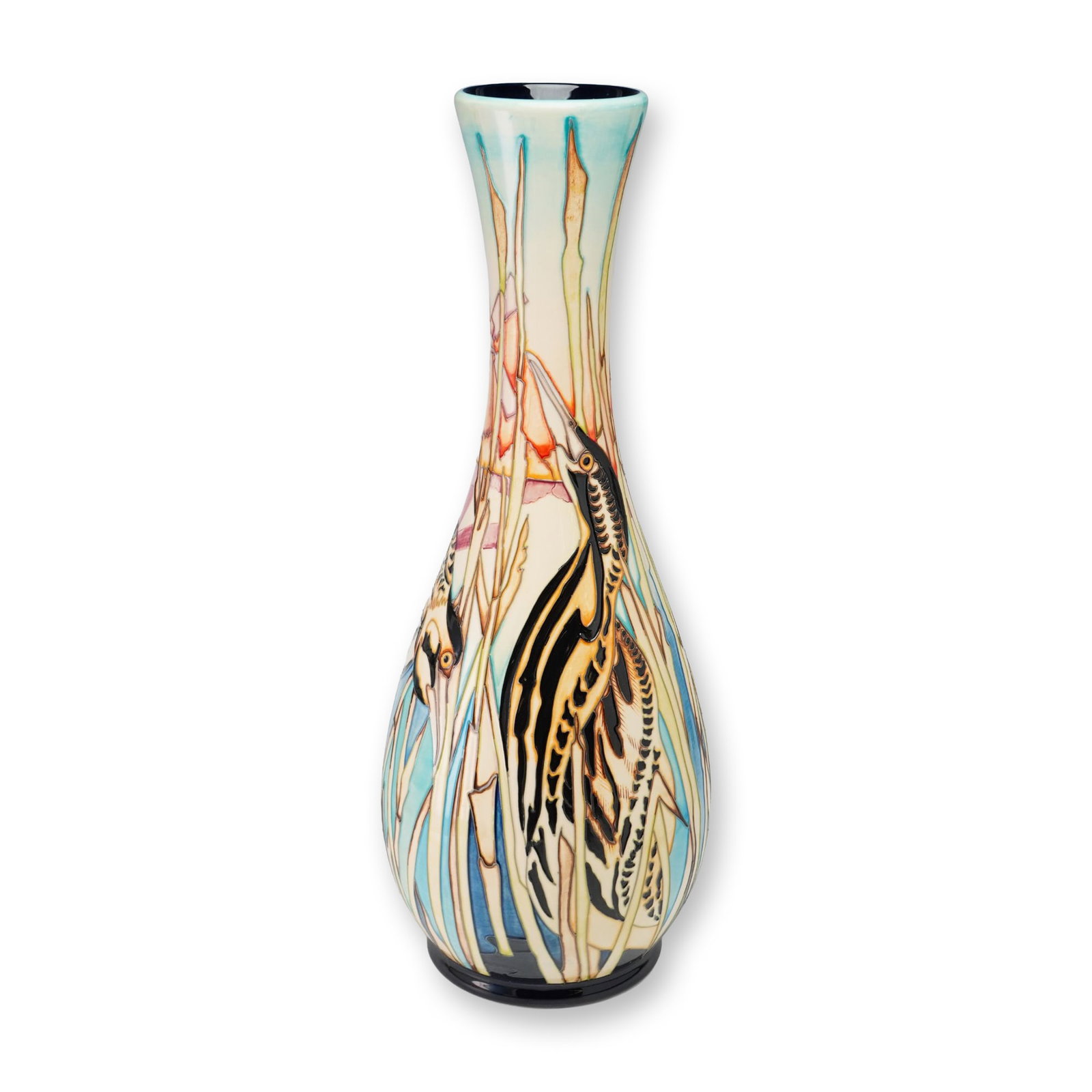 Moorcroft Pottery by Kerry Goodwin for the RSPB Bitterns Vase: -Since 2010, Moorcroft has partnered with The Royal Society for the Protection of Birds (RSPB), the UK's largest nature conservation charity, to produce exceptional art pottery. This limited edition v